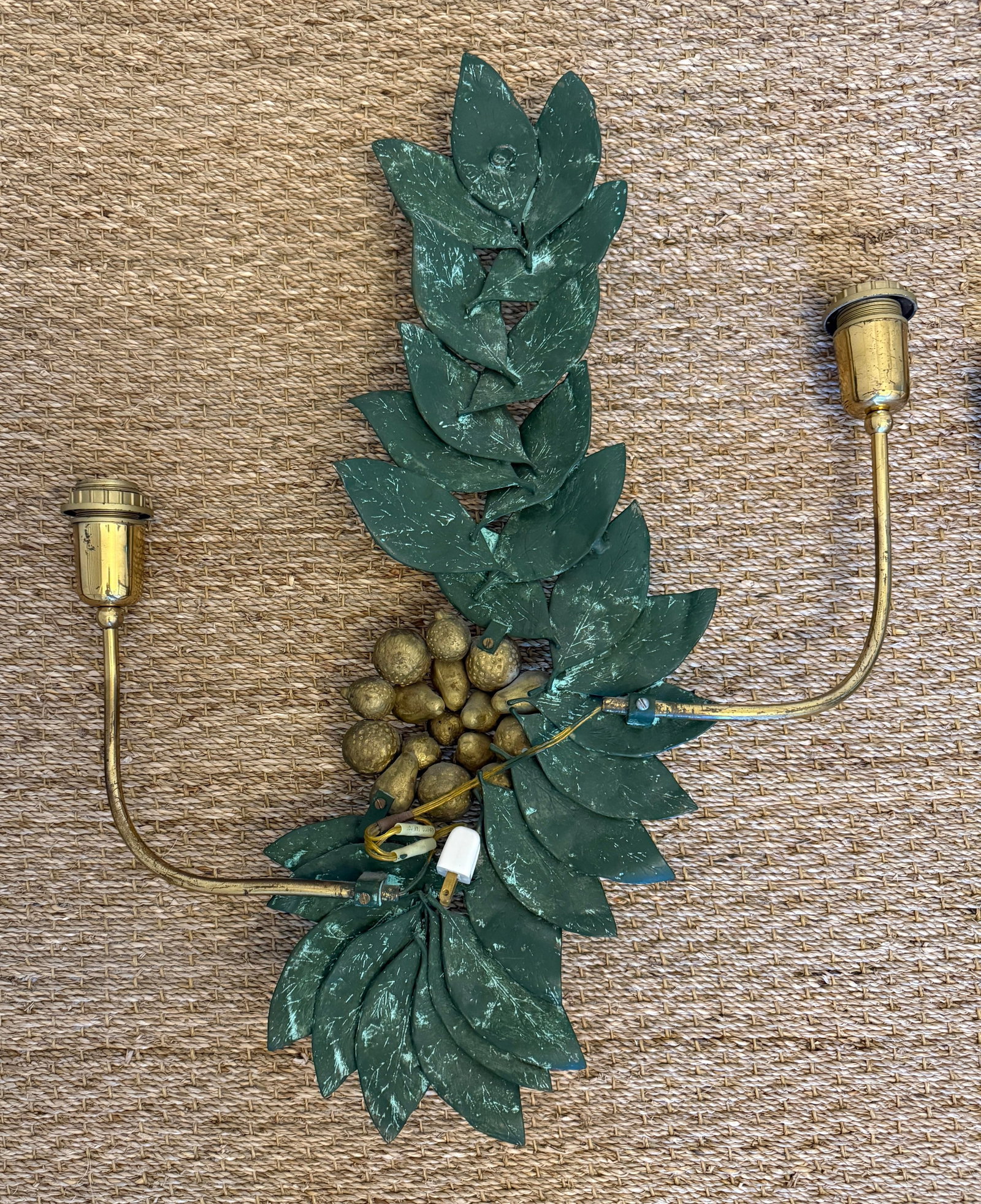 Bronze and Brass Sculptural Grape/Lemon Leaf Wall Sconces - 9