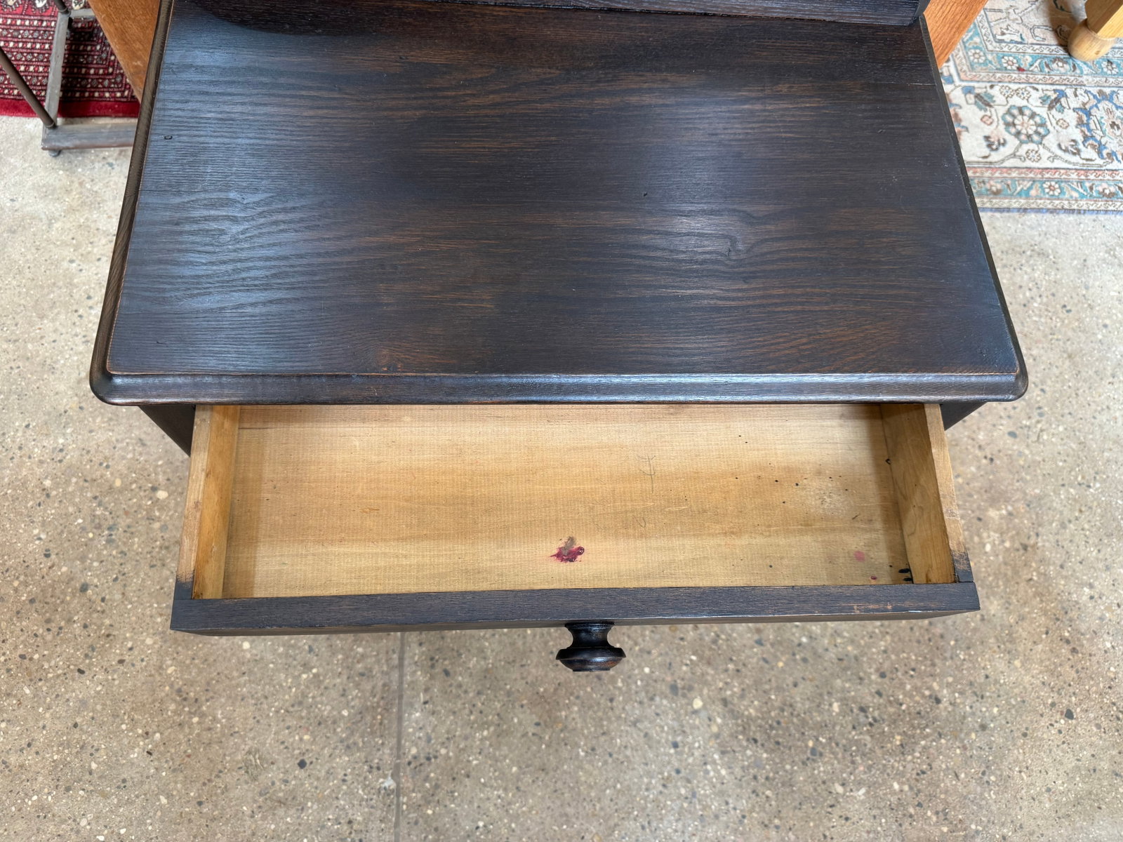 Vintage Ebonized Wood Side Table With Drawer & Gallery Back - 10
