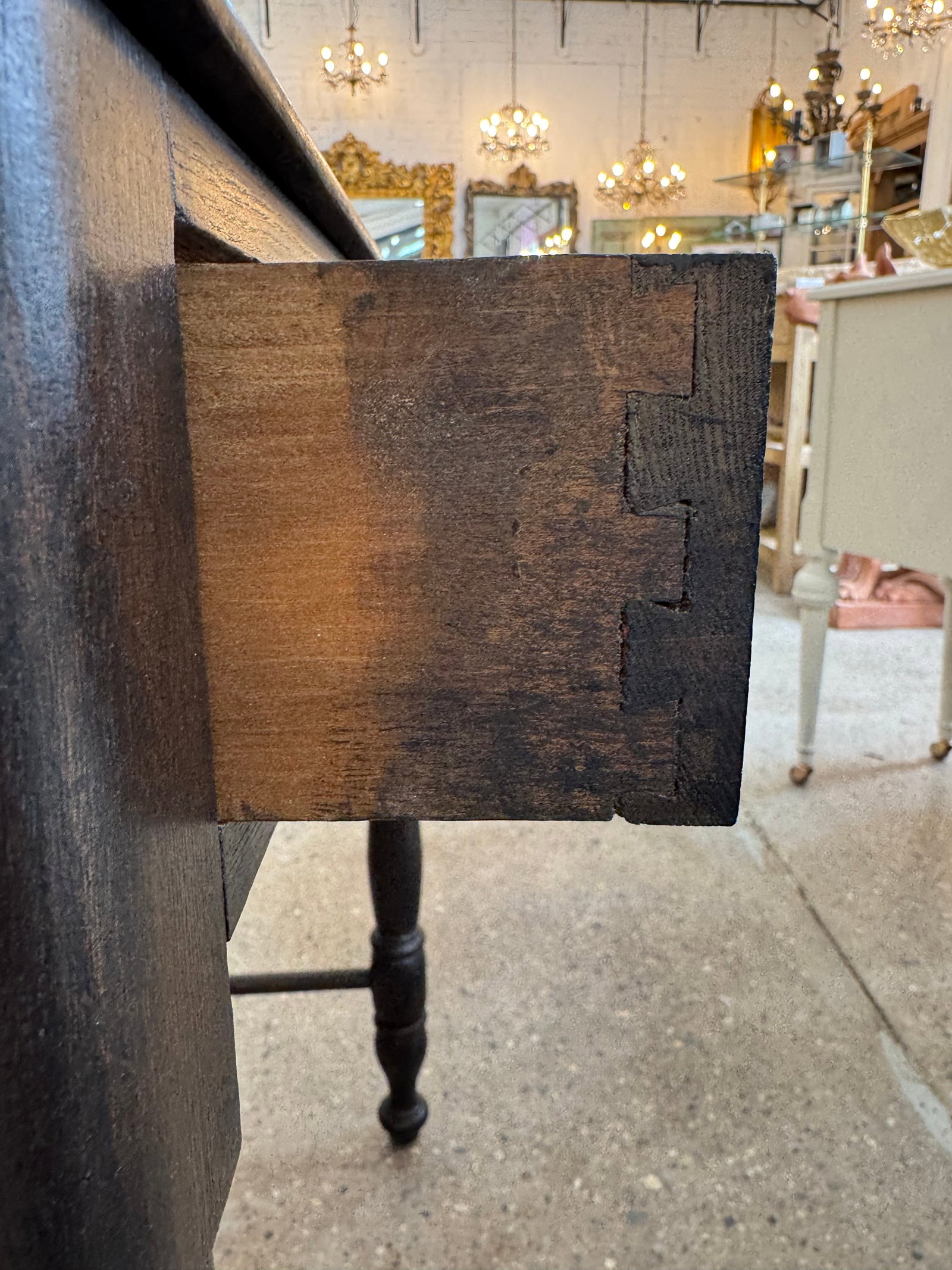 Vintage Ebonized Wood Side Table With Drawer & Gallery Back - 11