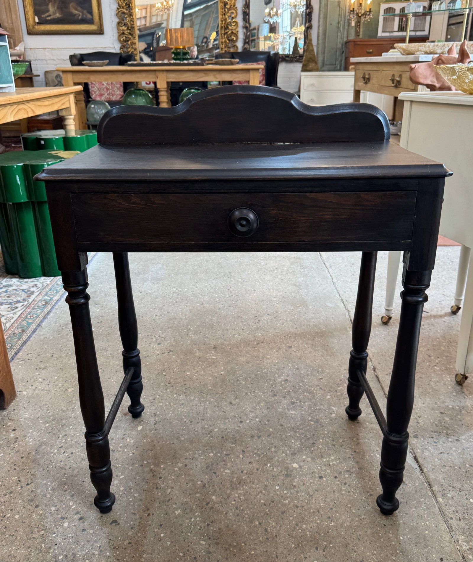 Vintage Ebonized Wood Side Table With Drawer & Gallery Back - 2