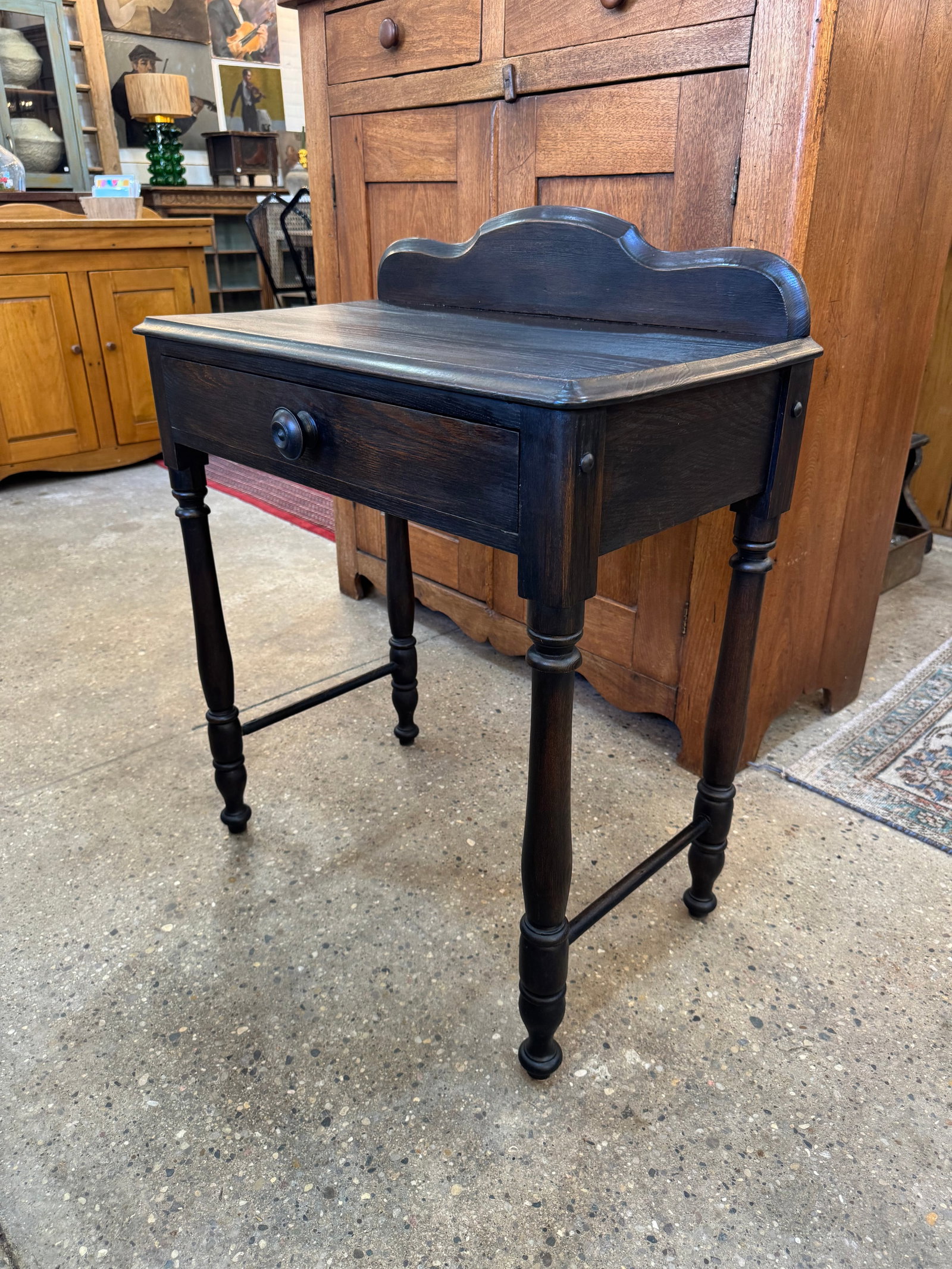 Vintage Ebonized Wood Side Table With Drawer & Gallery Back - 4