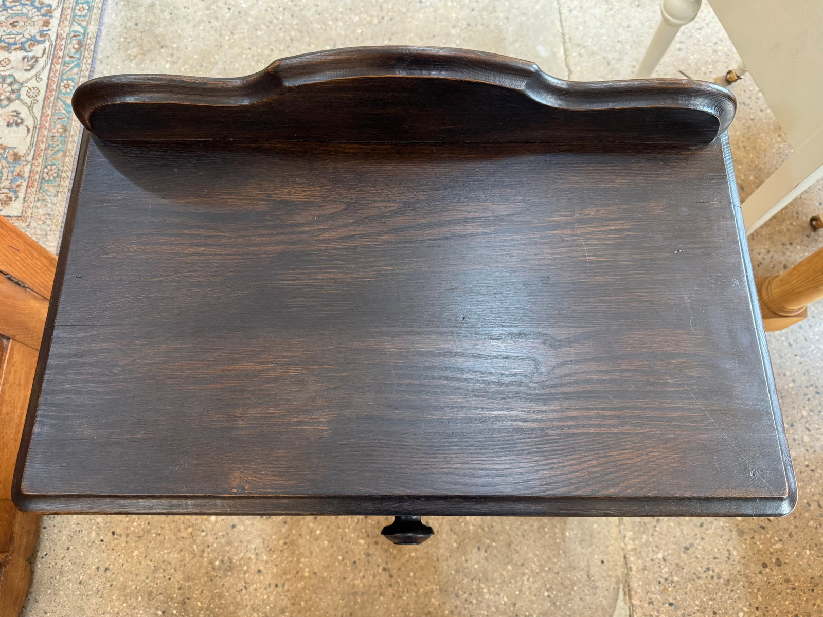 Vintage Ebonized Wood Side Table With Drawer & Gallery Back - 5