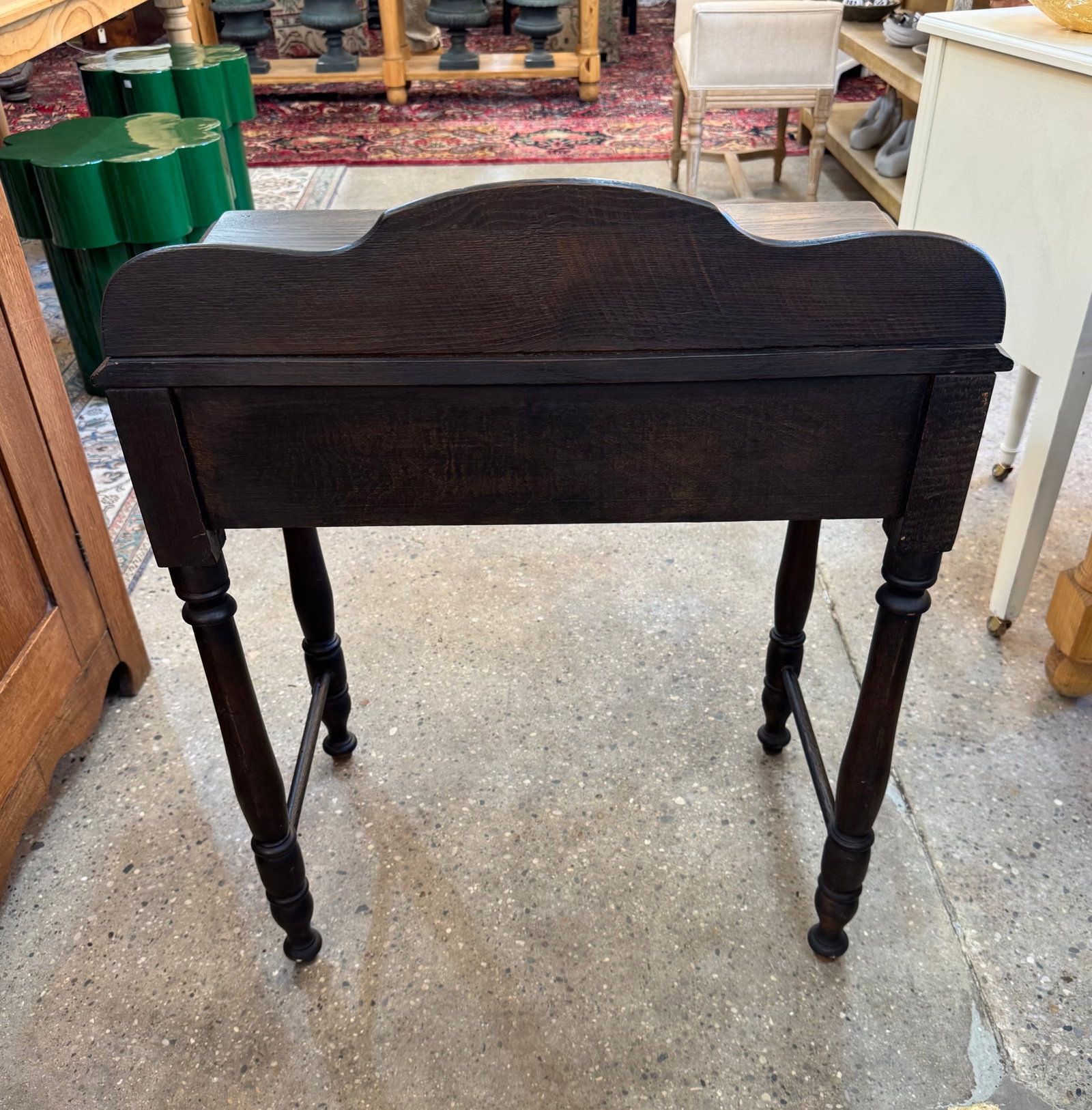Vintage Ebonized Wood Side Table With Drawer & Gallery Back - 6