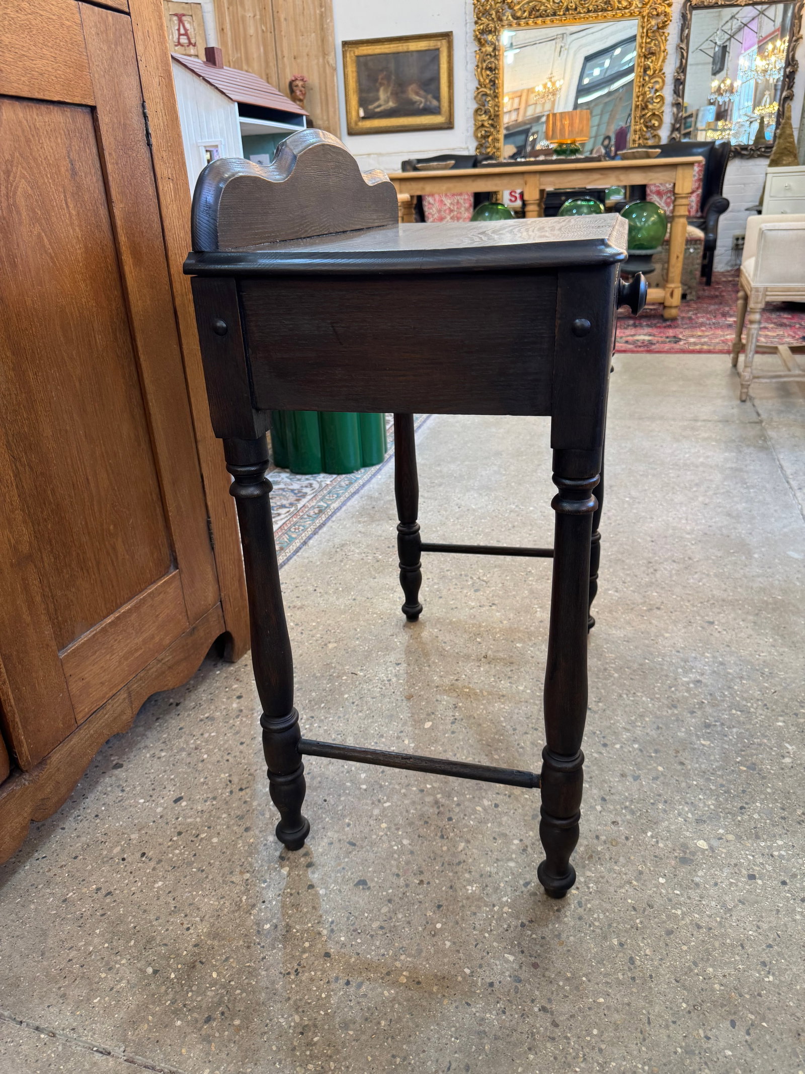 Vintage Ebonized Wood Side Table With Drawer & Gallery Back - 7