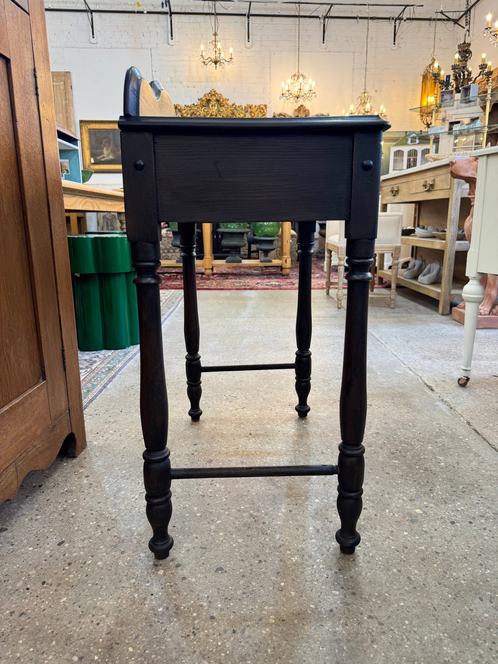 Vintage Ebonized Wood Side Table With Drawer & Gallery Back - 8
