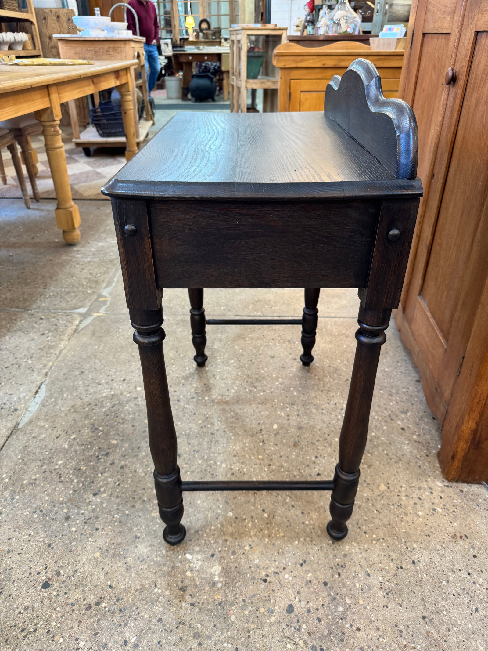 Vintage Ebonized Wood Side Table With Drawer & Gallery Back - 9