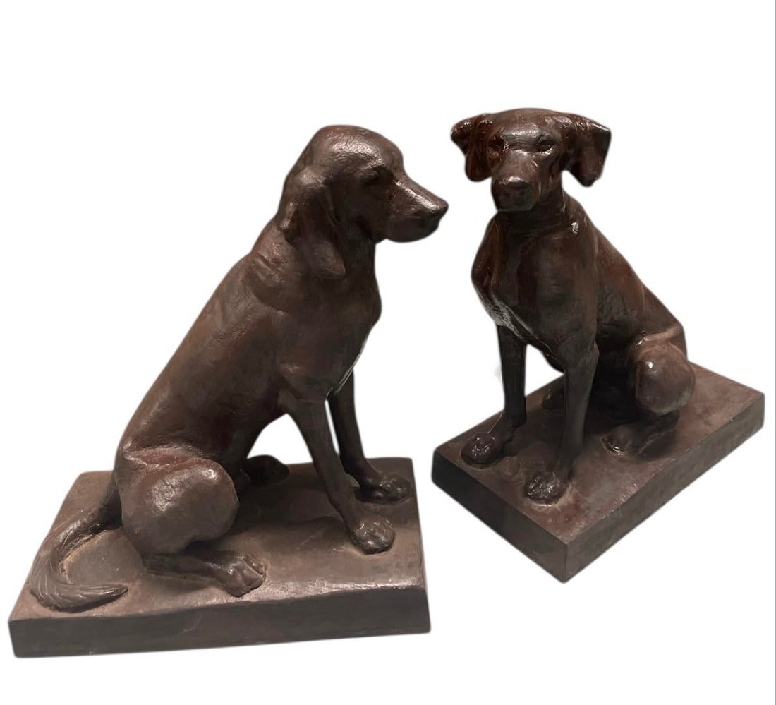 Pair of Vintage Cast Iron Seated Hound Statues - 2