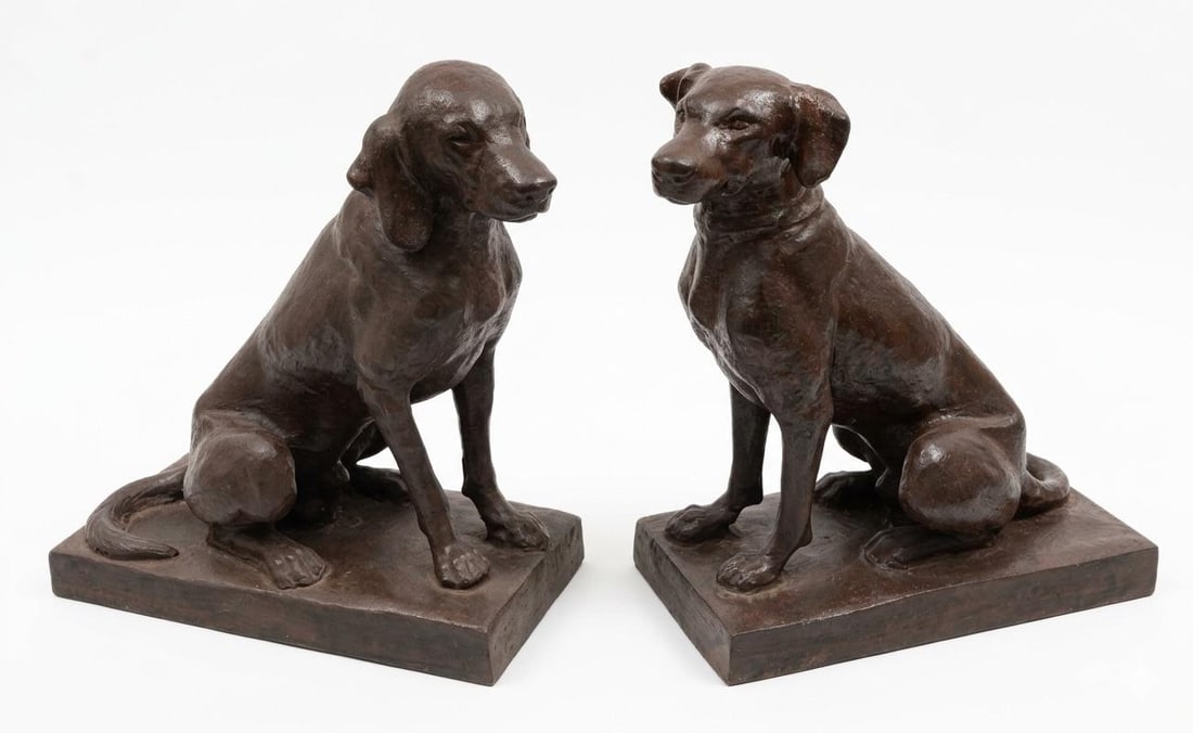 Pair of Vintage Cast Iron Seated Hound Statues - 3