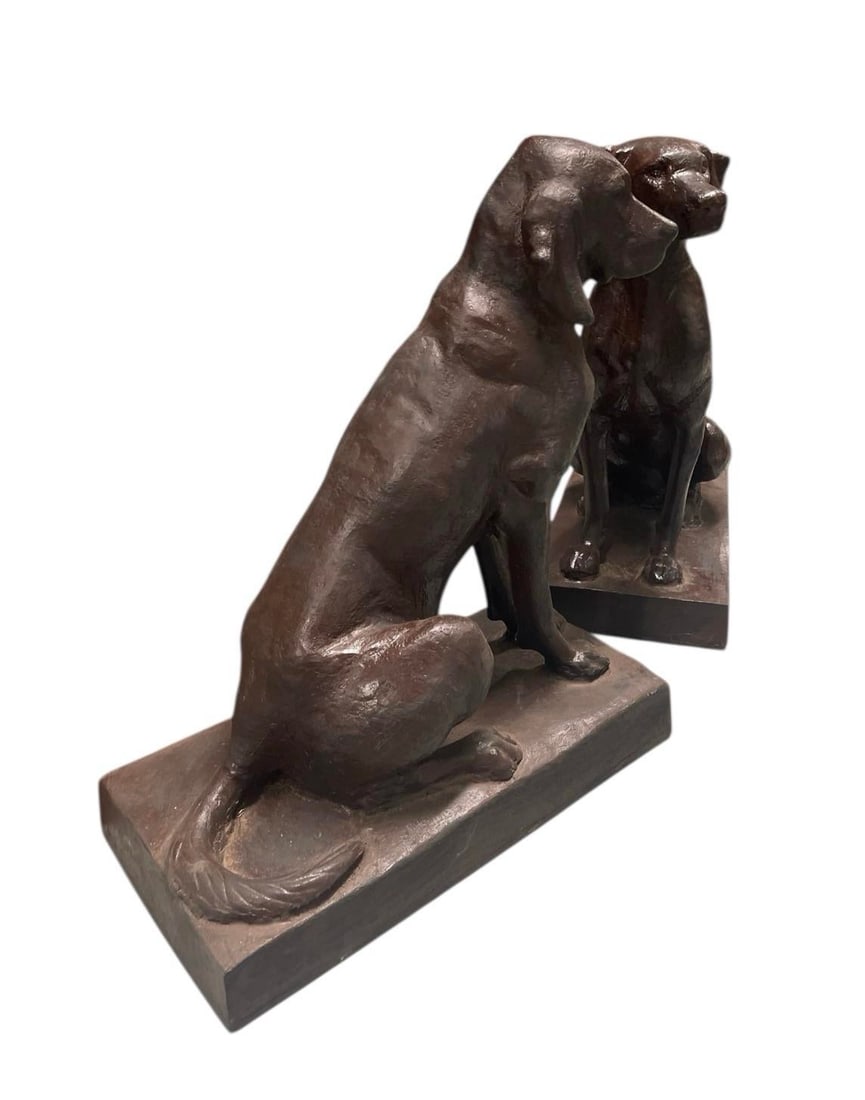 Pair of Vintage Cast Iron Seated Hound Statues - 4