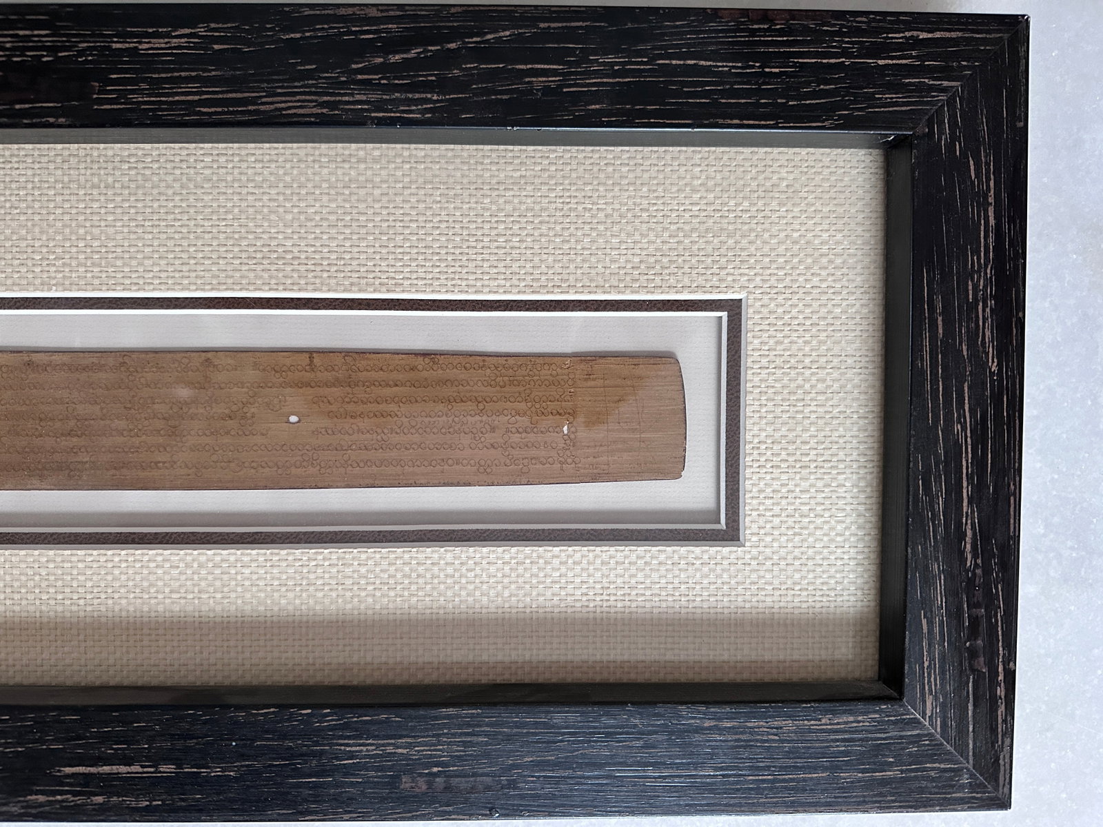 Vintage Burmese Buddhist Scripture on Palm Leaf, Framed - 2