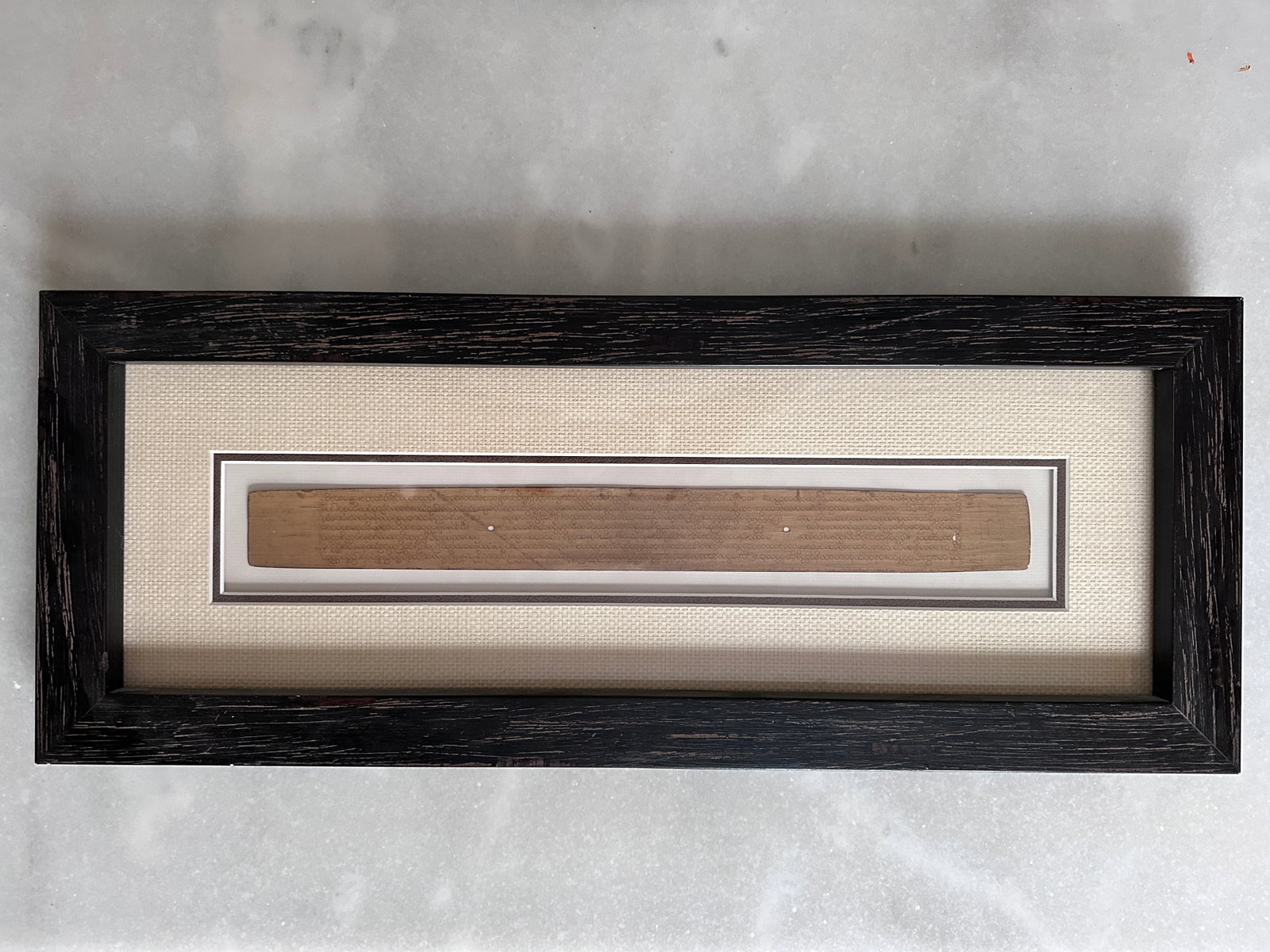 Vintage Burmese Buddhist Scripture on Palm Leaf, Framed - 3