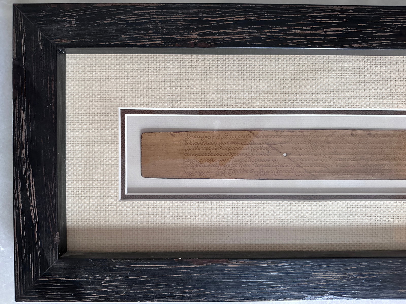 Vintage Burmese Buddhist Scripture on Palm Leaf, Framed - 4