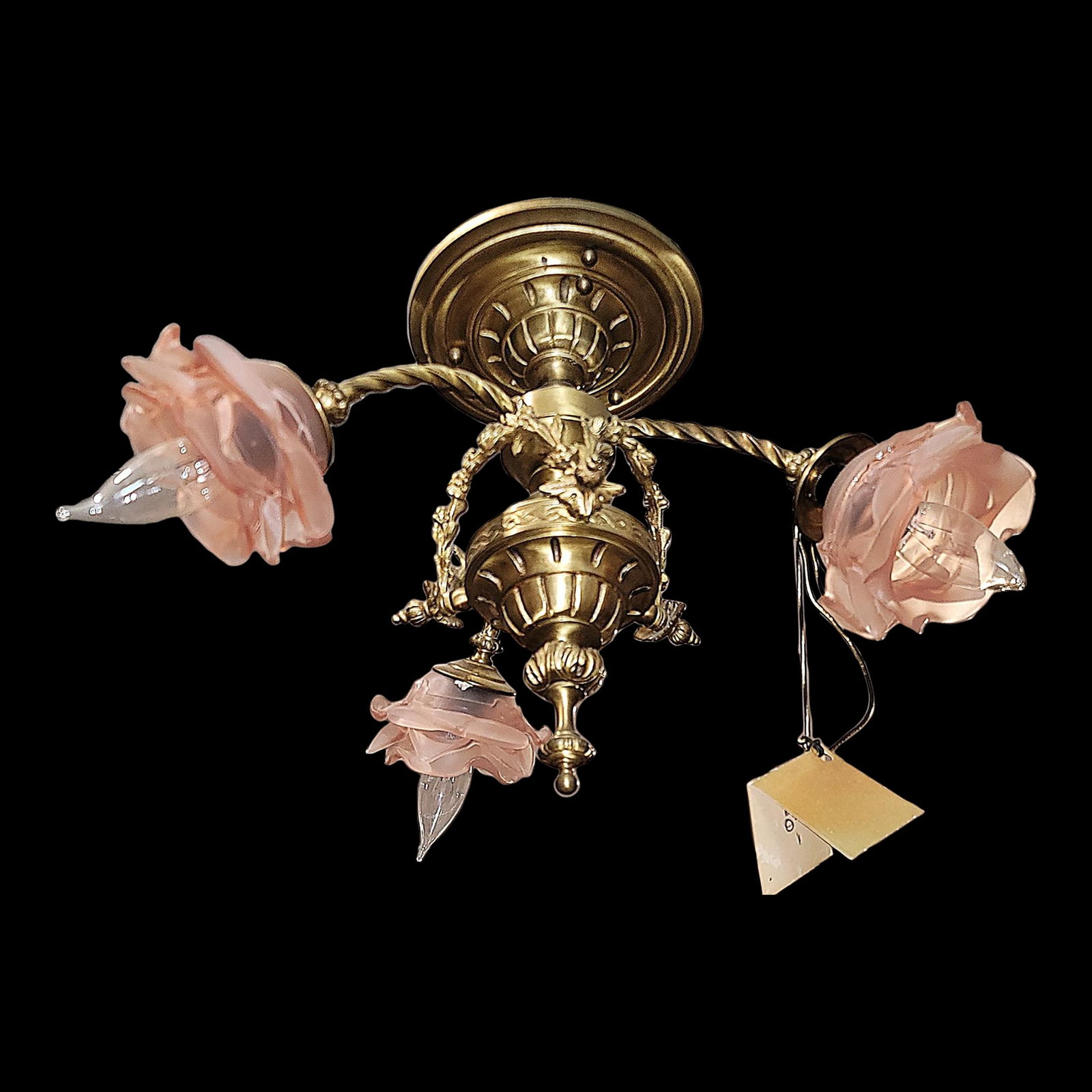 1920s French Gilt Gold Bronze Dore' Ceiling Chandelier - 2