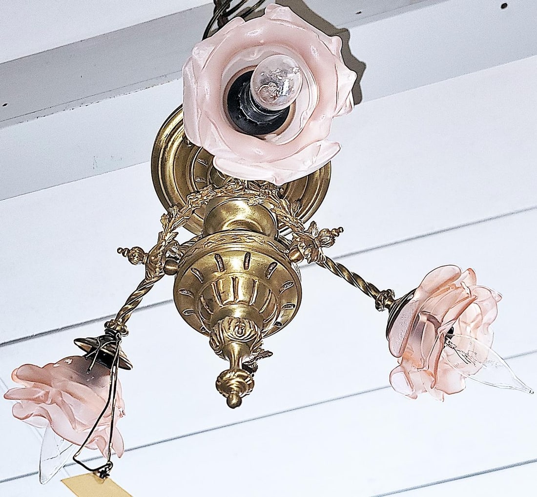 1920s French Gilt Gold Bronze Dore' Ceiling Chandelier - 6