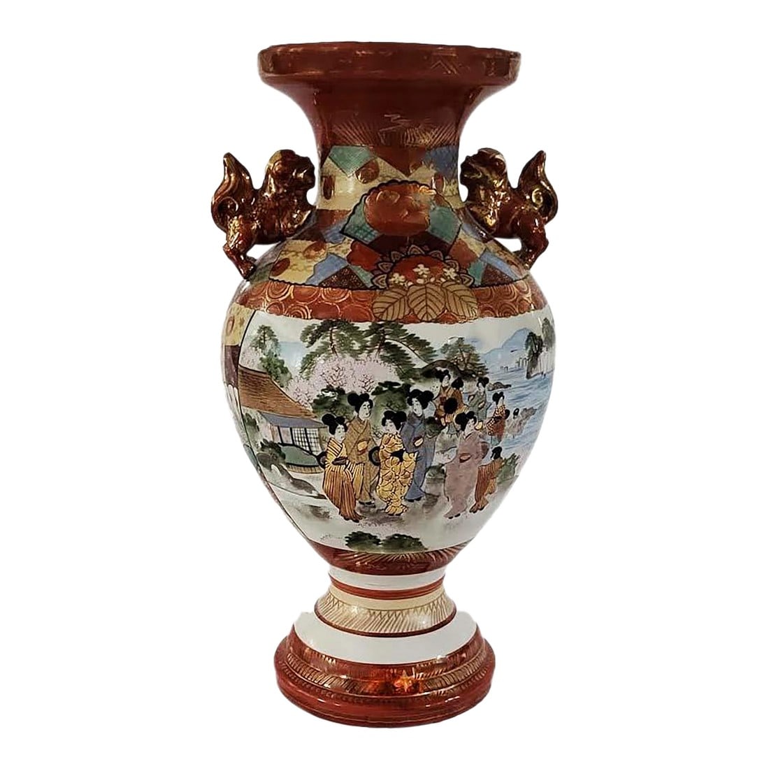 Vintage Japanese Kutani Porcelain Vase - Dragon Handles: Vintage Japanese Kutani Satsuma Vase. Large & stunning! This is an estate find, age is estimated 15" high x 9" wide Weight 5 lbs Condition: Alterations: Original Condition Unaltered Imperfections: