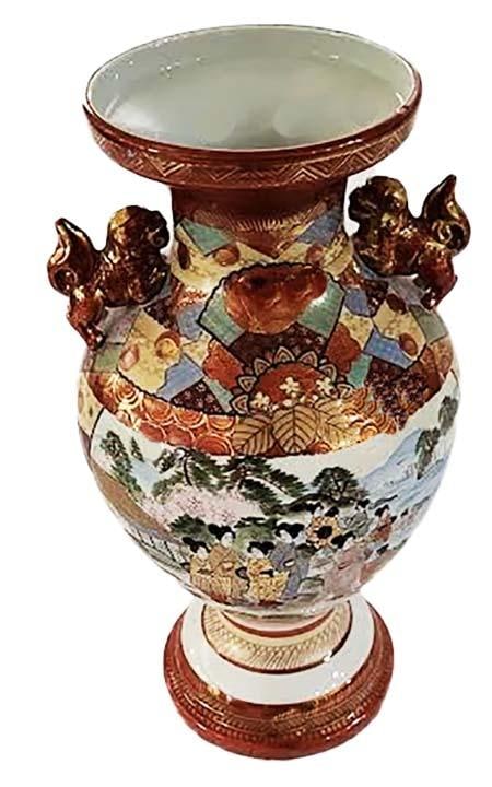 Vintage Japanese Kutani Porcelain Vase - Dragon Handles - 2