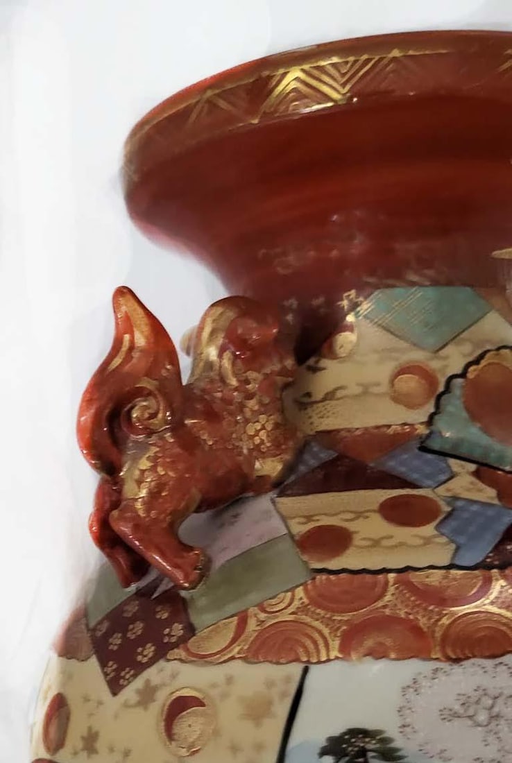 Vintage Japanese Kutani Porcelain Vase - Dragon Handles - 5
