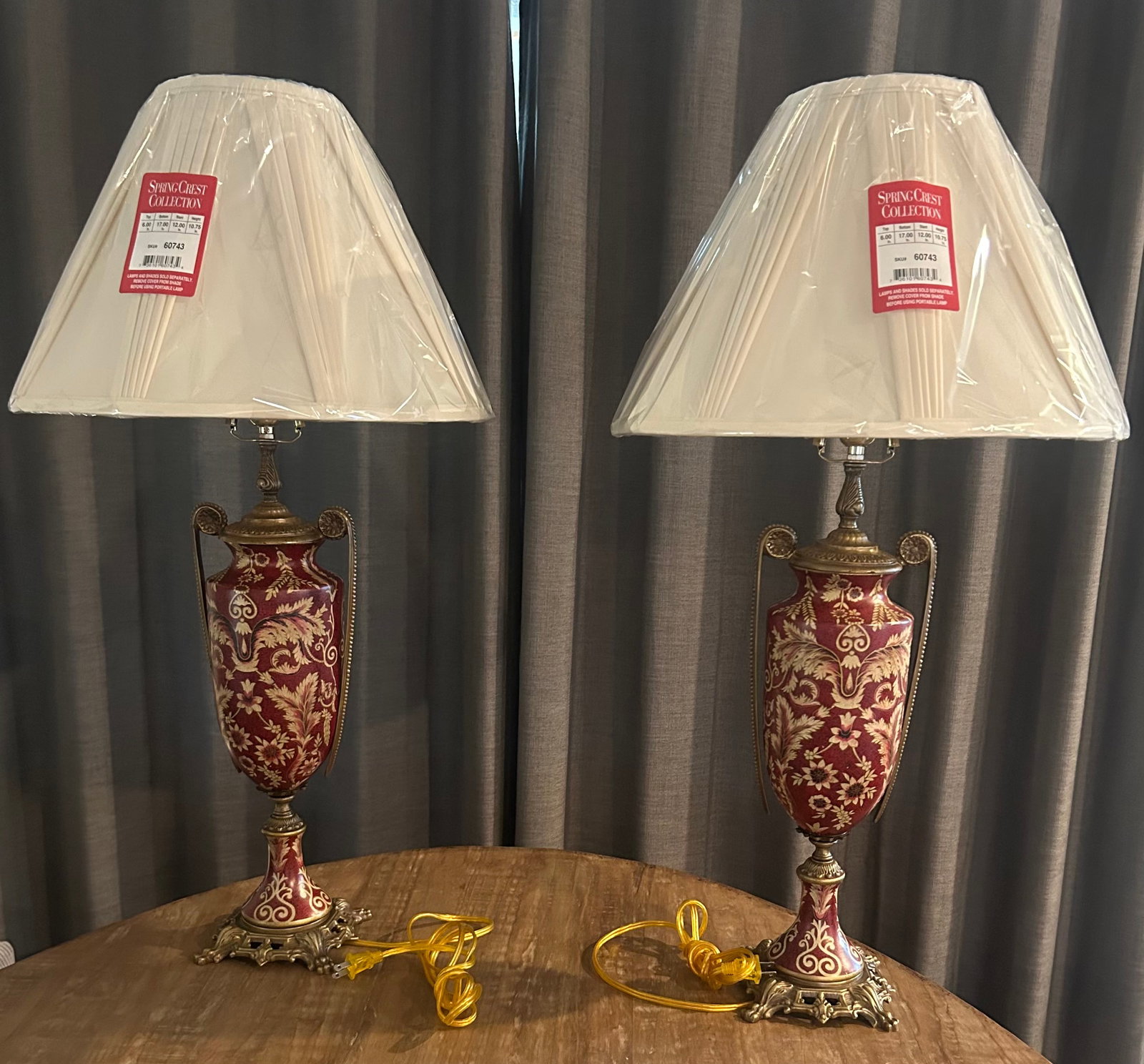 Pristine Mid 20th Century Japanese Moriage Porcelain & Brass Tall Lamps - 4
