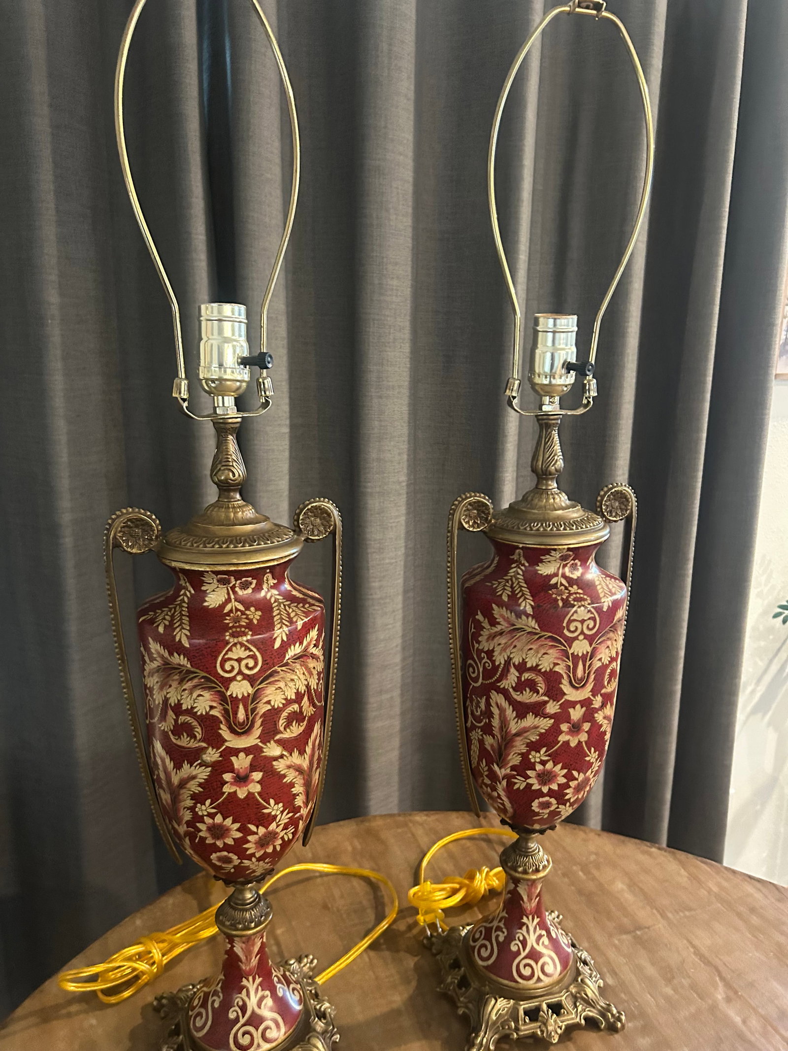 Pristine Mid 20th Century Japanese Moriage Porcelain & Brass Tall Lamps - 5