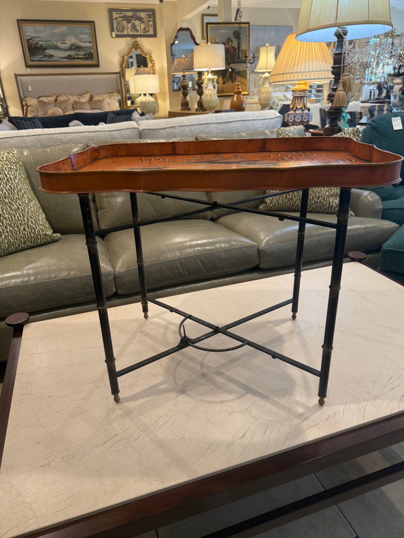 Hand Painted Chinoiserie Tray Table - 4