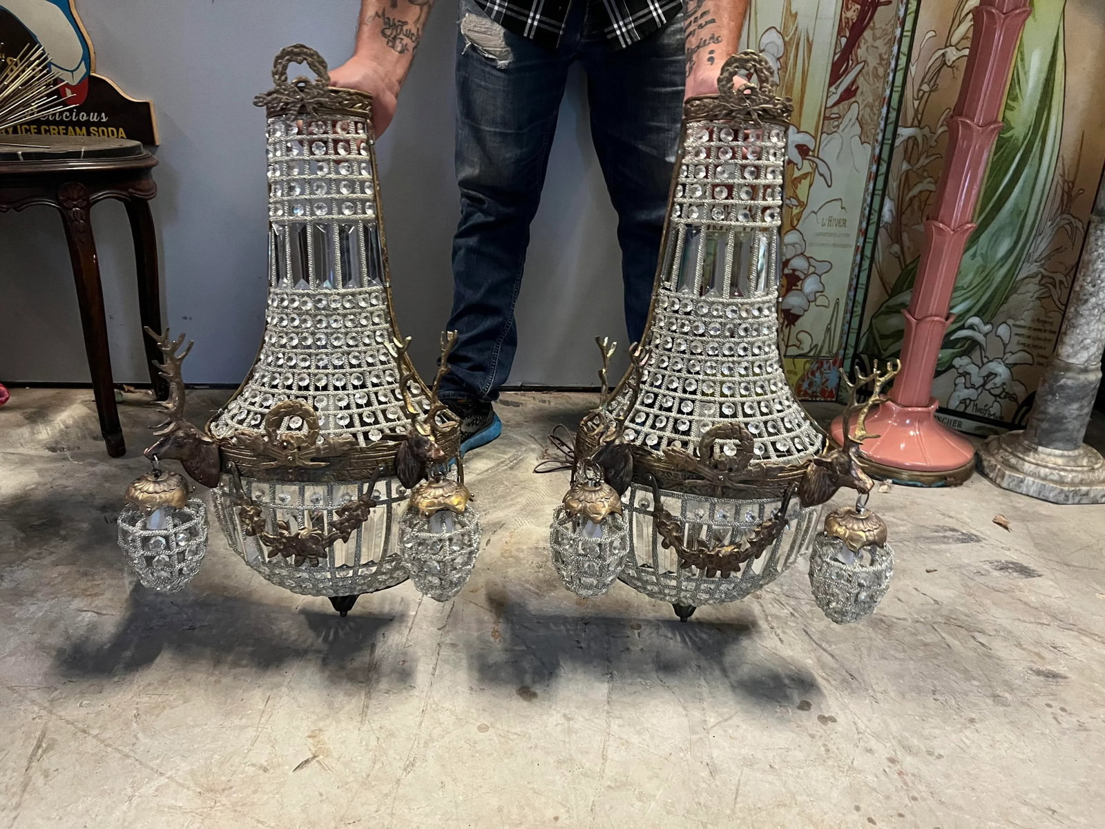 1990s Rustic Deer Head Bronze Sconces - a Pair - 3