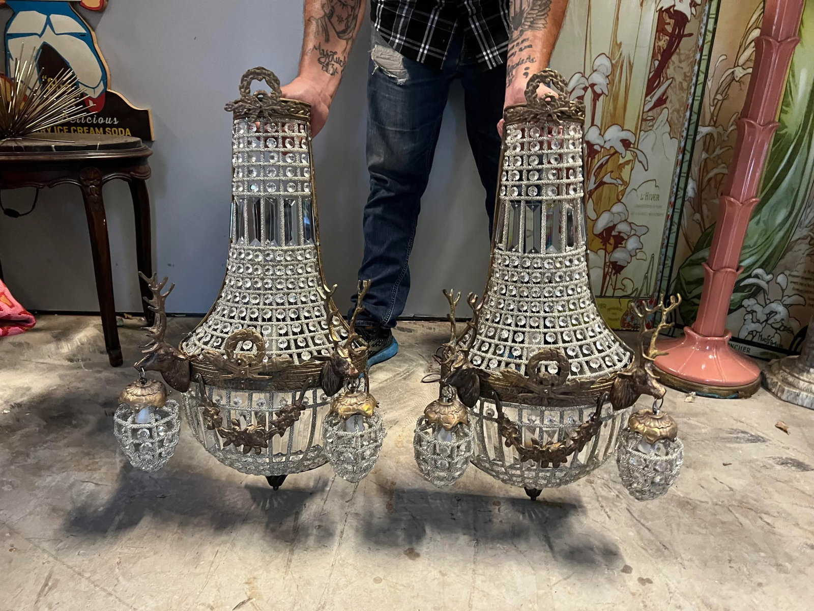 1990s Rustic Deer Head Bronze Sconces - a Pair - 4