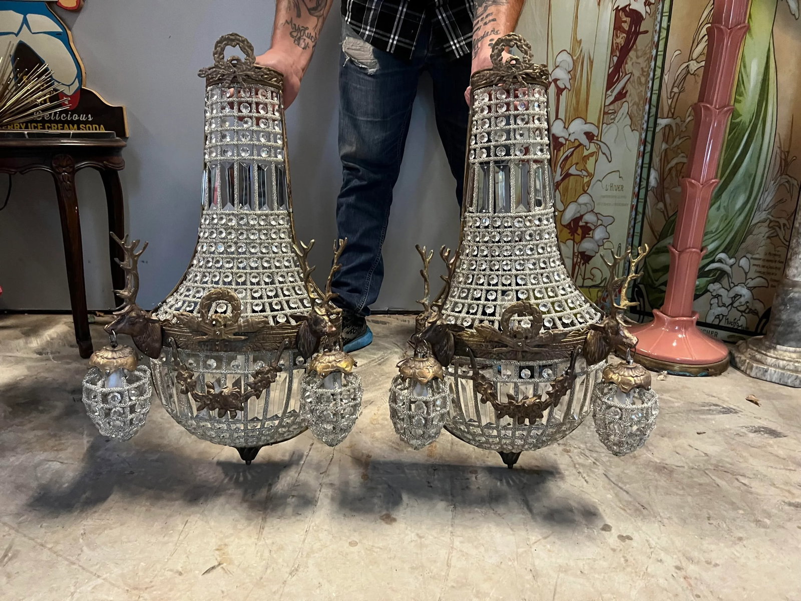 1990s Rustic Deer Head Bronze Sconces - a Pair - 5