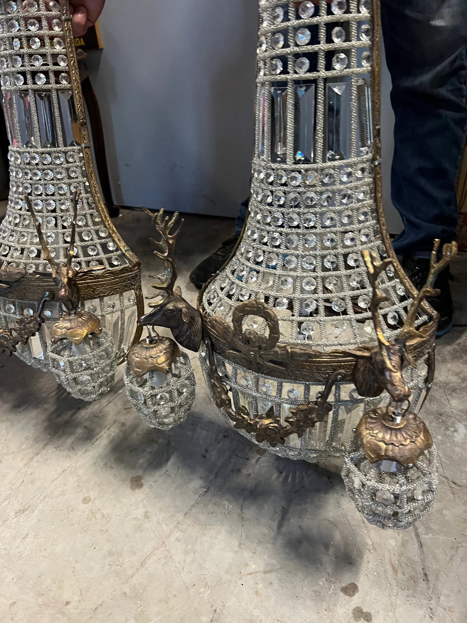1990s Rustic Deer Head Bronze Sconces - a Pair - 7