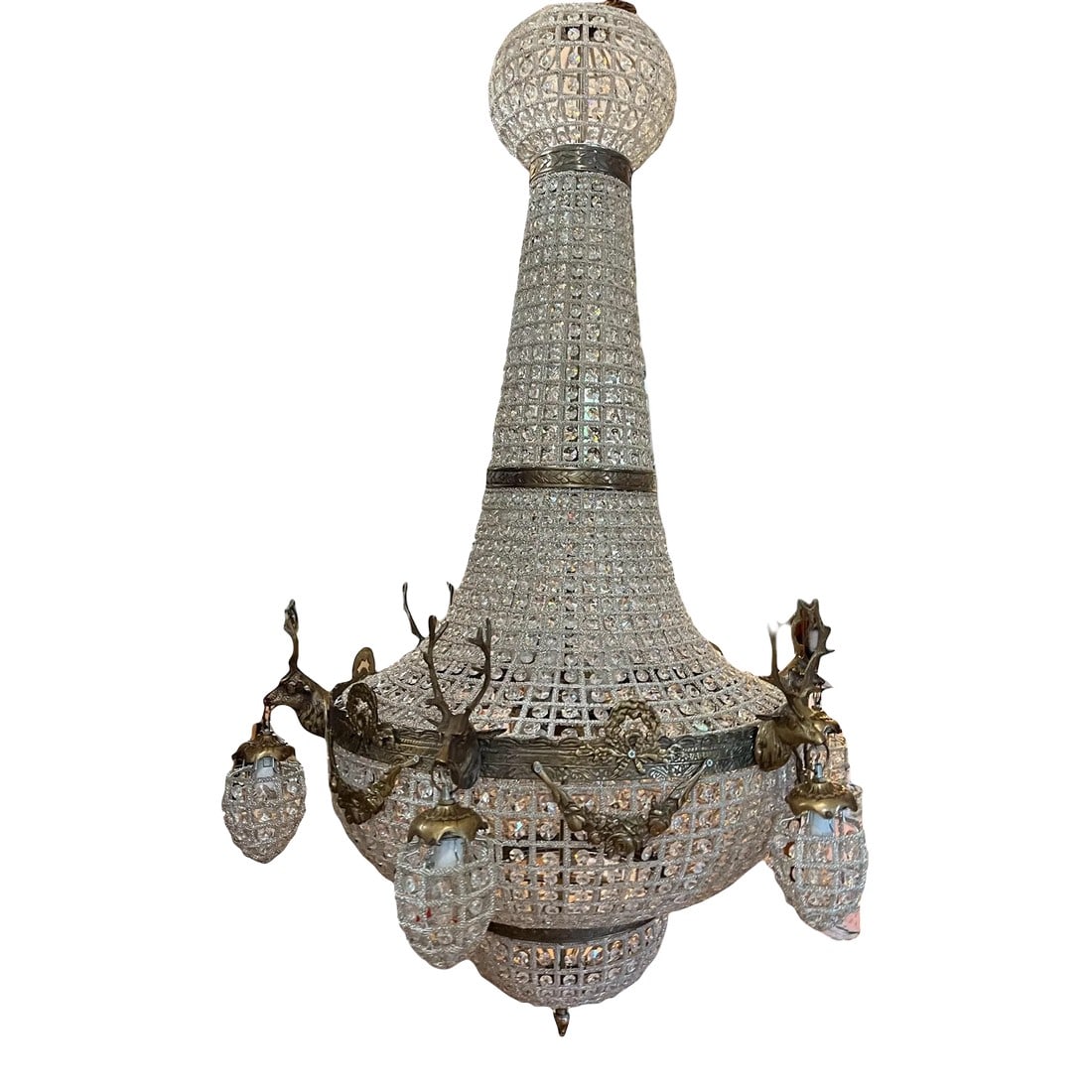 1970s Oversized Jumbo Deer 6 Head Chandelier: Up for consideration is a beautiful large deer head chandelier. This would look lovely in your home and it is a great find for the interior design enthusiast. Please check out my other listings!
