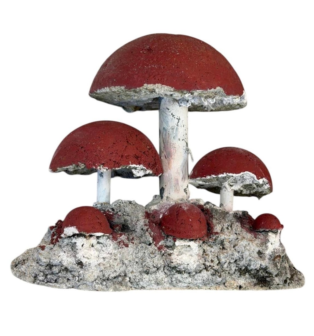 Vintage Brutalist Style Cast Stone Mushroom Garden Sculpture - 4