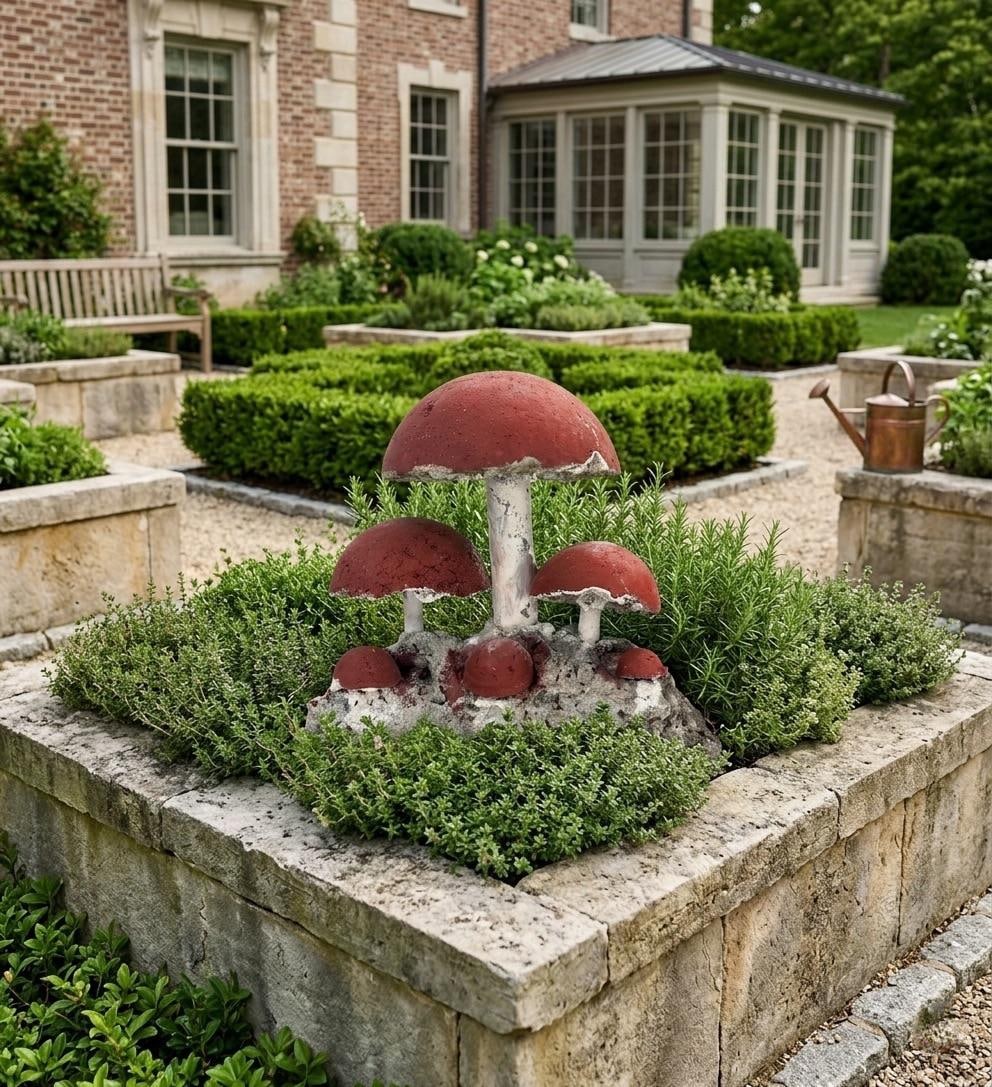 Vintage Brutalist Style Cast Stone Mushroom Garden Sculpture - 5