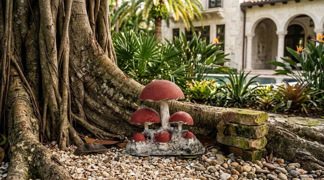 Vintage Brutalist Style Cast Stone Mushroom Garden Sculpture - 7
