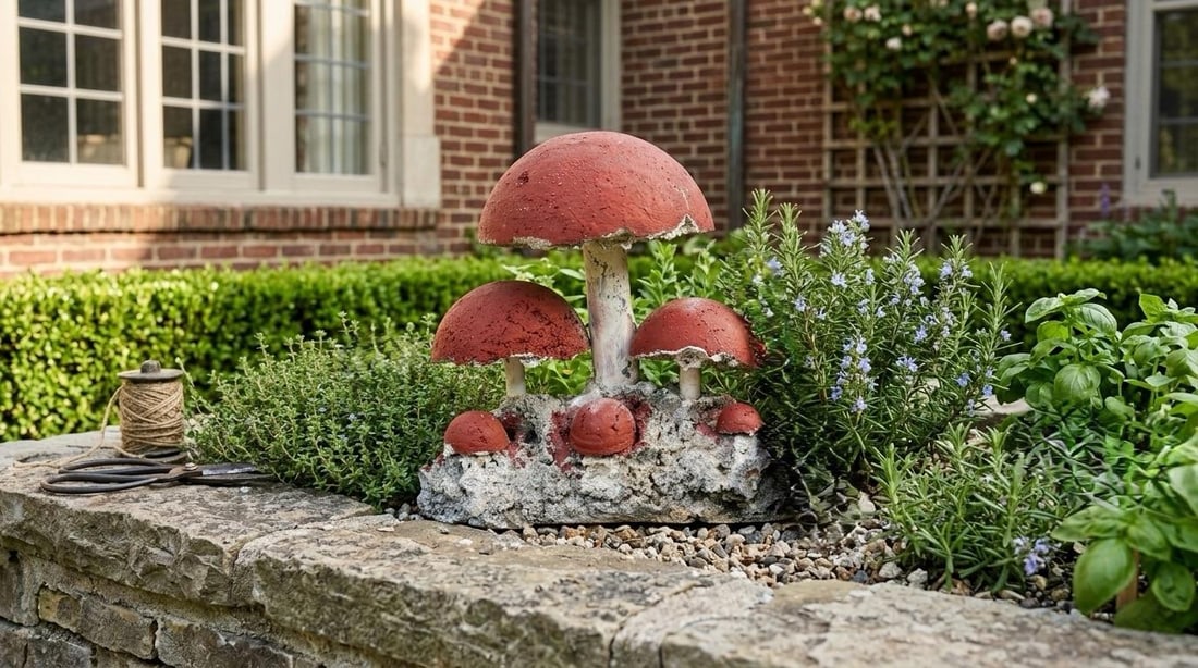 Vintage Brutalist Style Cast Stone Mushroom Garden Sculpture - 8