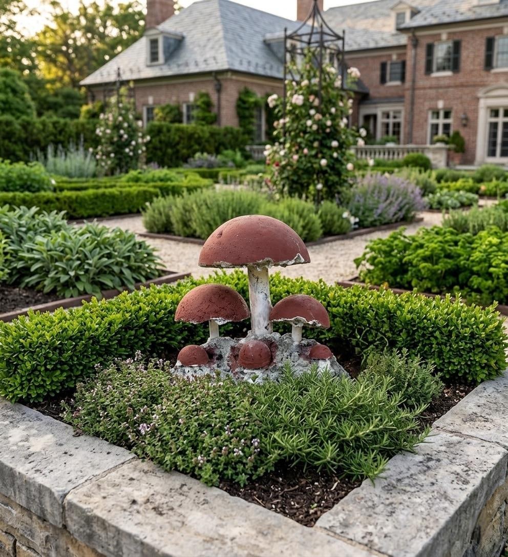 Vintage Brutalist Style Cast Stone Mushroom Garden Sculpture - 9