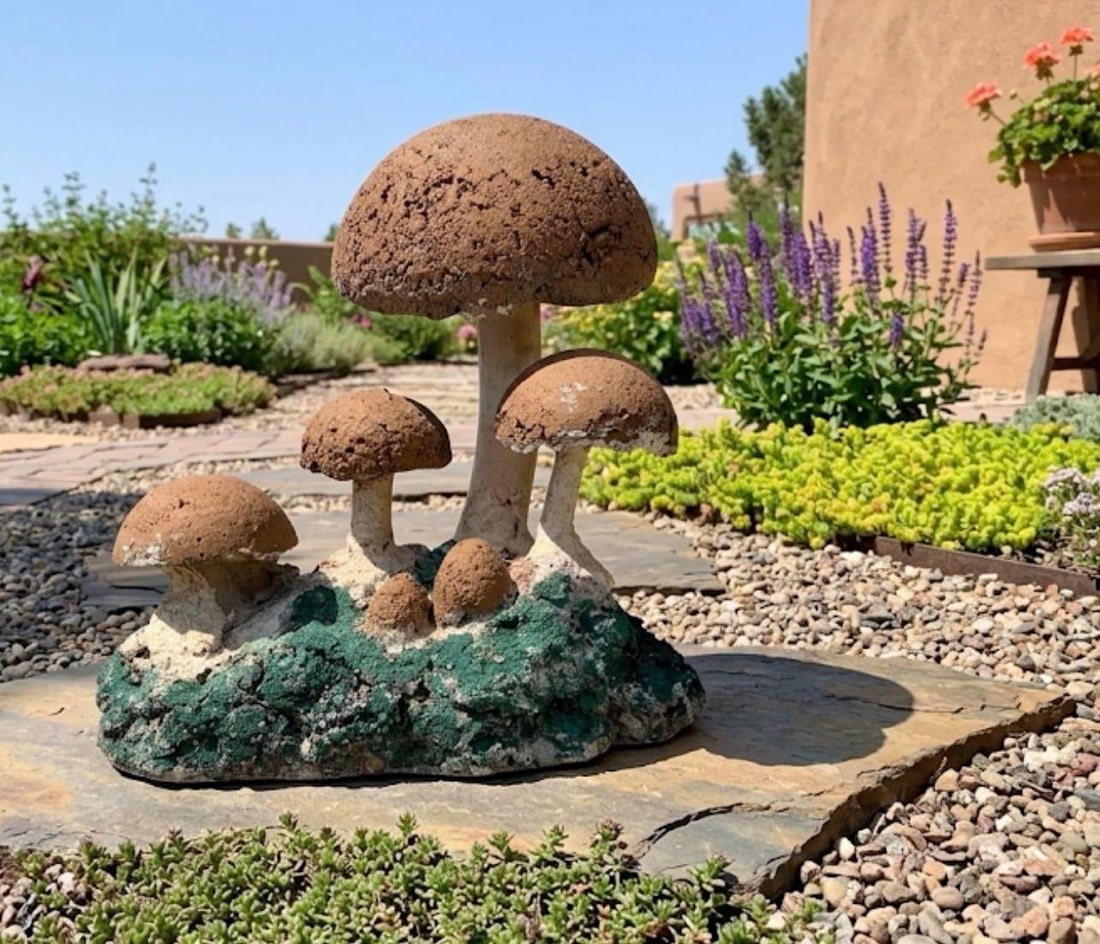 Vintage Brutalist Style Cast Stone Mushroom Garden Sculpture - 10