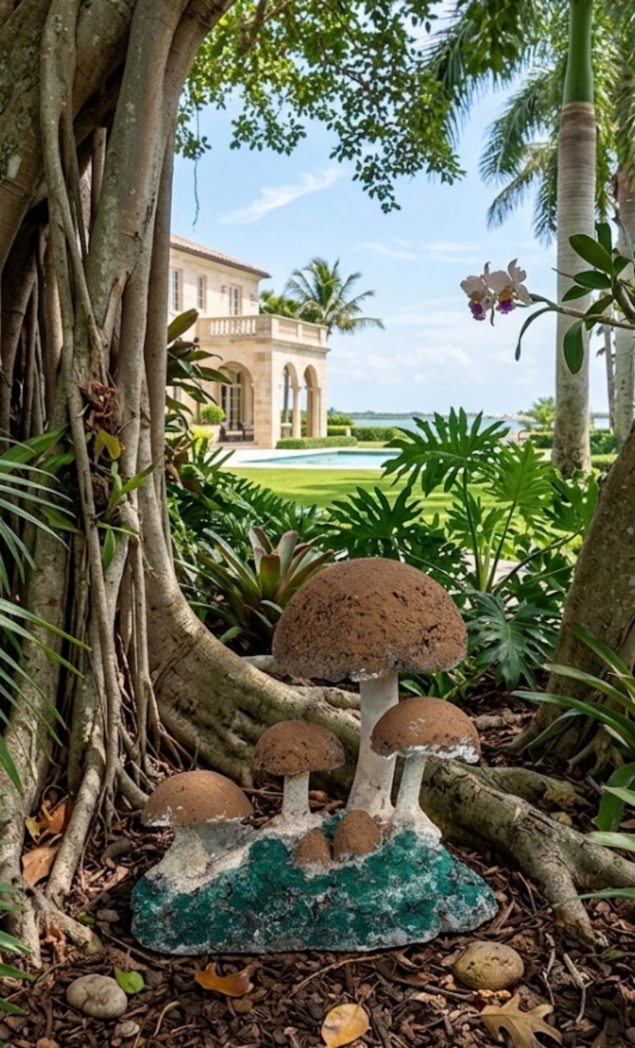 Vintage Brutalist Style Cast Stone Mushroom Garden Sculpture - 11