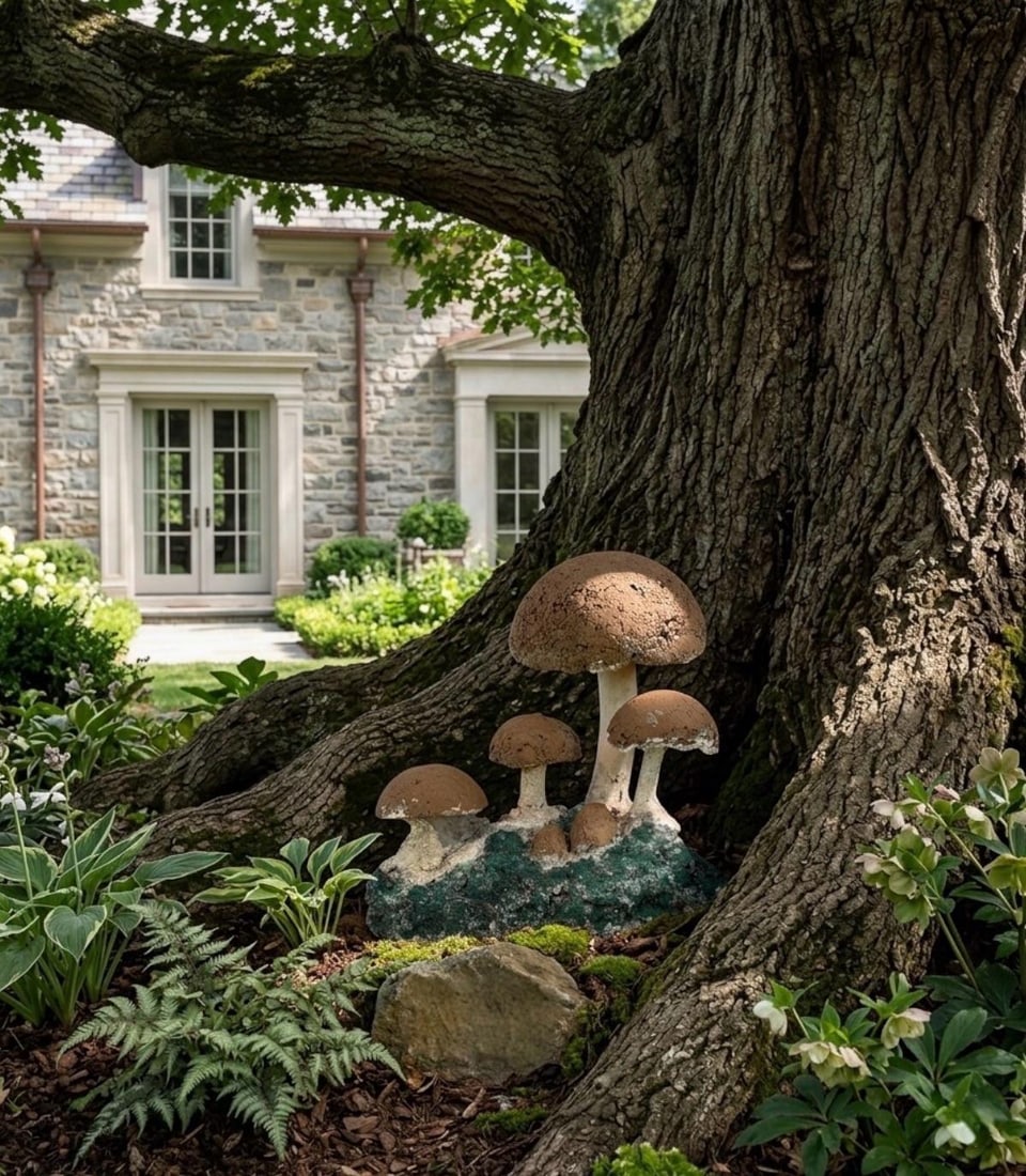 Vintage Brutalist Style Cast Stone Mushroom Garden Sculpture - 8
