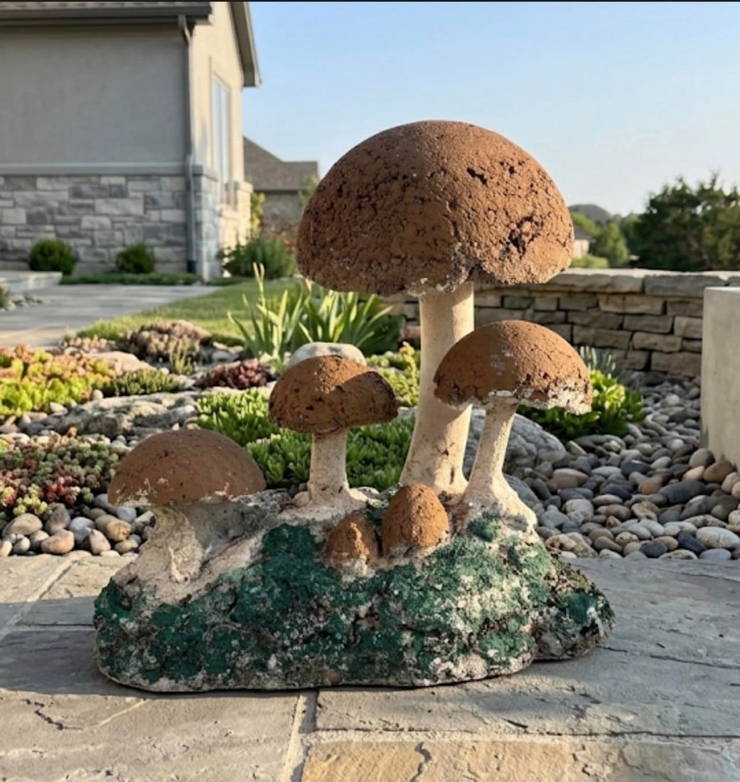 Vintage Brutalist Style Cast Stone Mushroom Garden Sculpture - 9