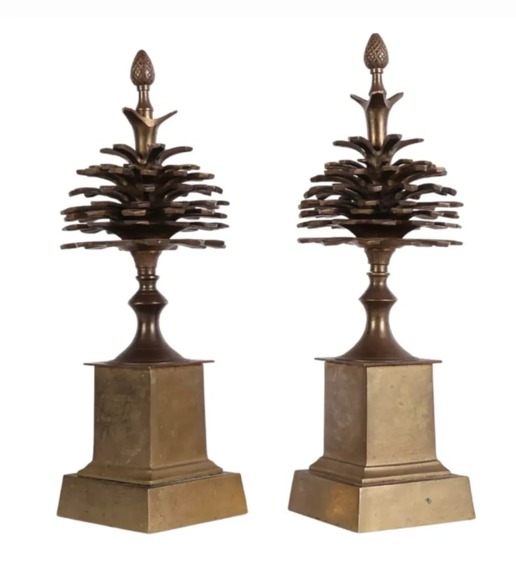 A Pair of Maison Charles Style Vintage Brass Pinecone Garnitures - 2