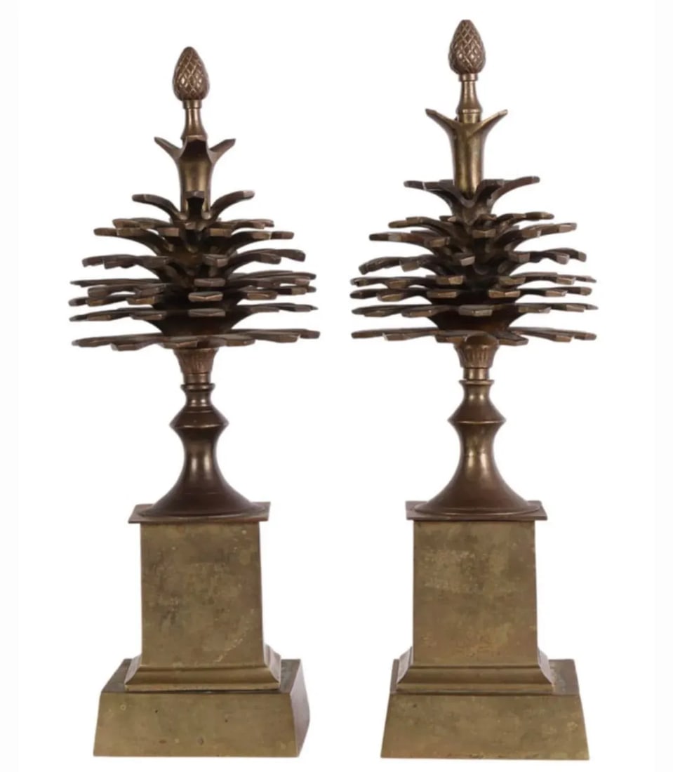 A Pair of Maison Charles Style Vintage Brass Pinecone Garnitures - 3