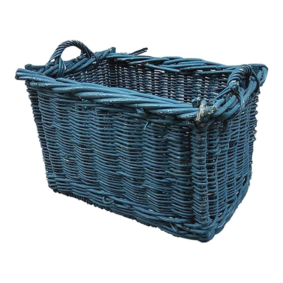 Large French Country Painted Wicker Willow Basket – Woven Handles (1 of 8)