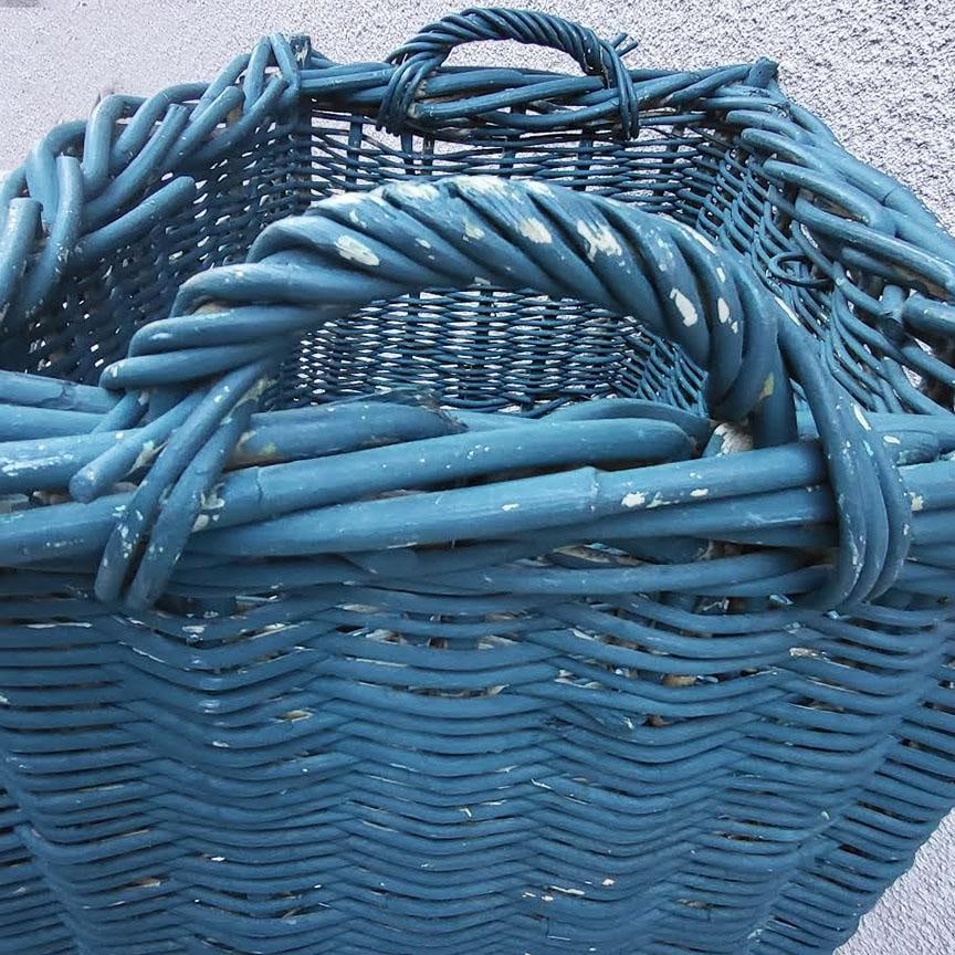 Large French Country Painted Wicker Willow Basket – Woven Handles - 2