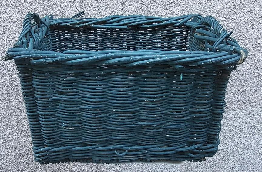 Large French Country Painted Wicker Willow Basket – Woven Handles - 4