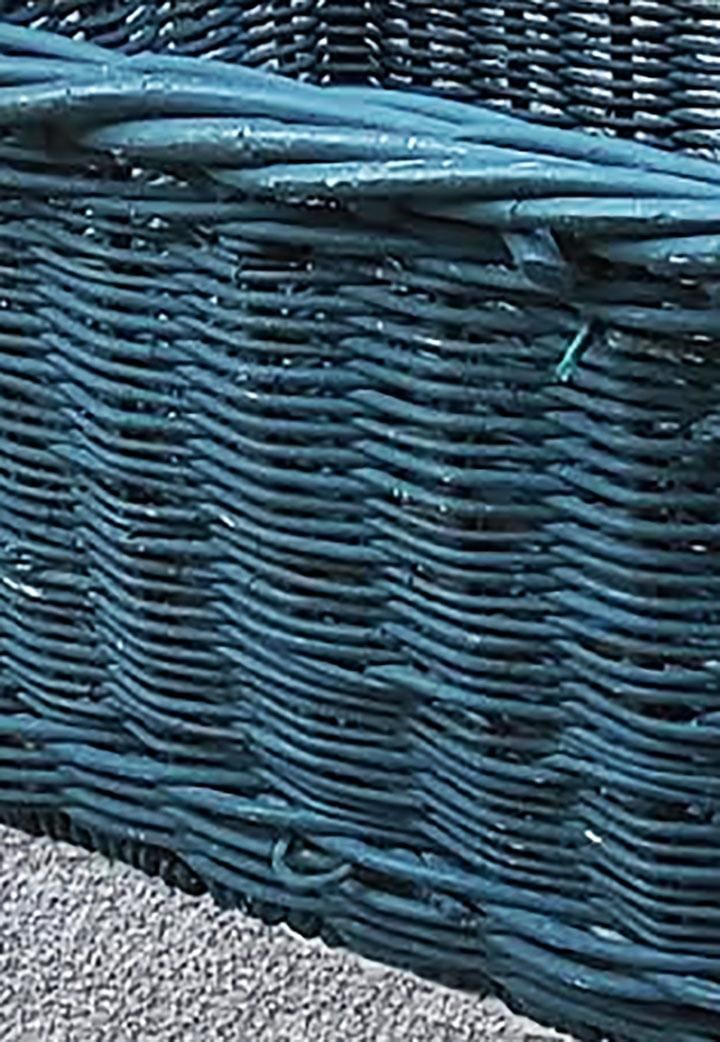 Large French Country Painted Wicker Willow Basket – Woven Handles - 6
