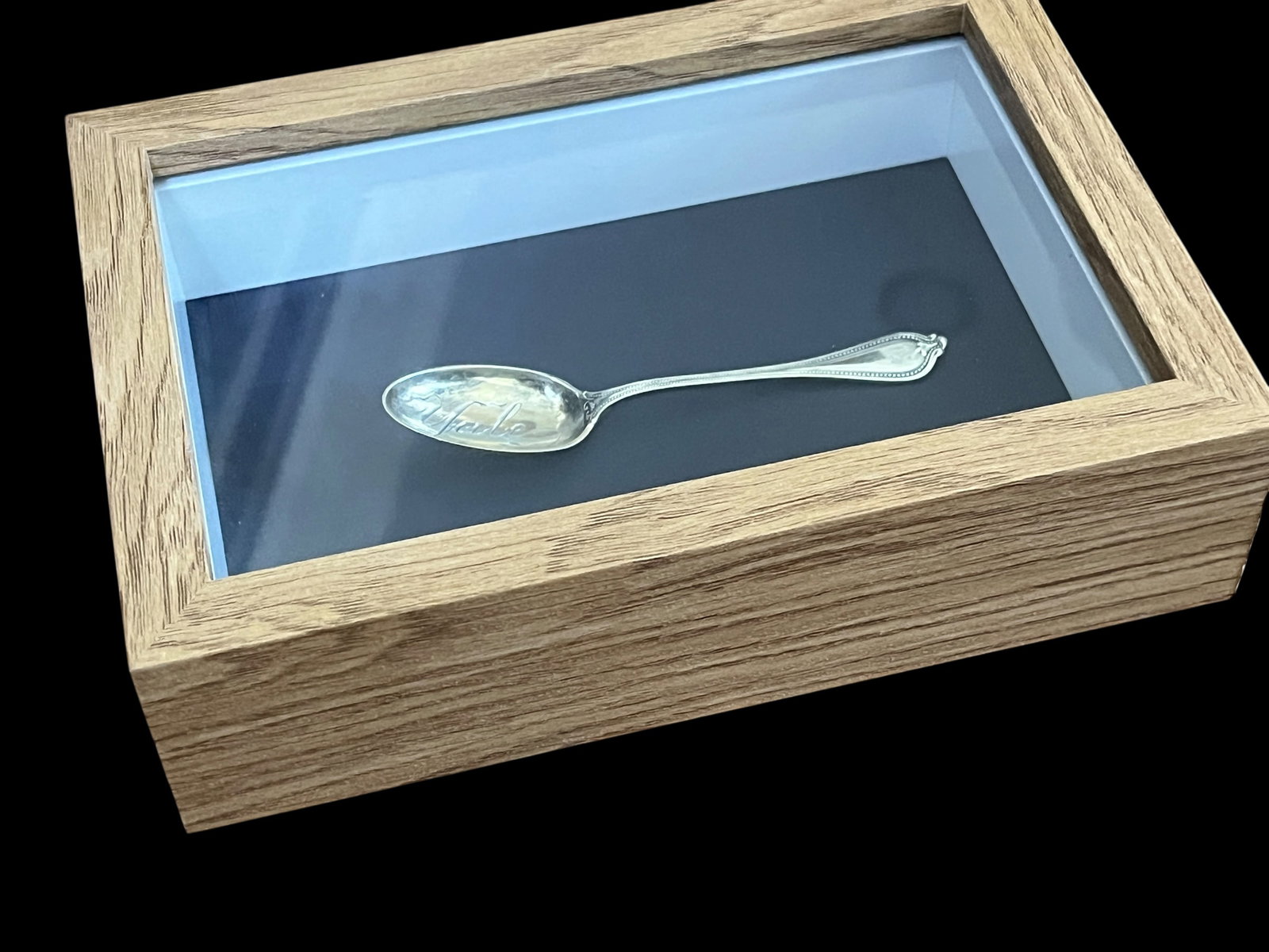 Antique 19th-Century Sterling Silver Spoon Hand Engraved "Yale" Spoon in Custom Birchwood Shadow - 6