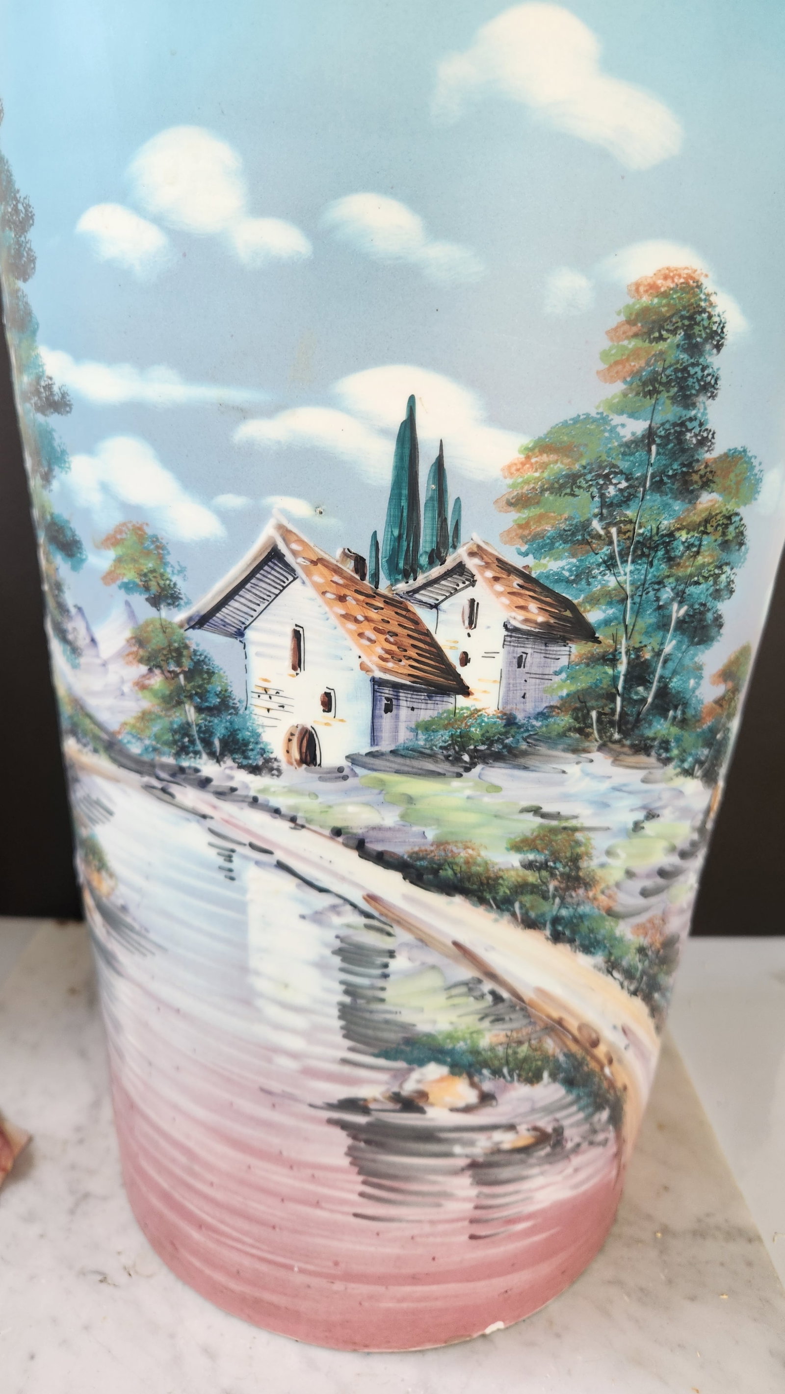 Vintage Hand-Painted Ceramic Umbrella Stand / Floor Vase - 17