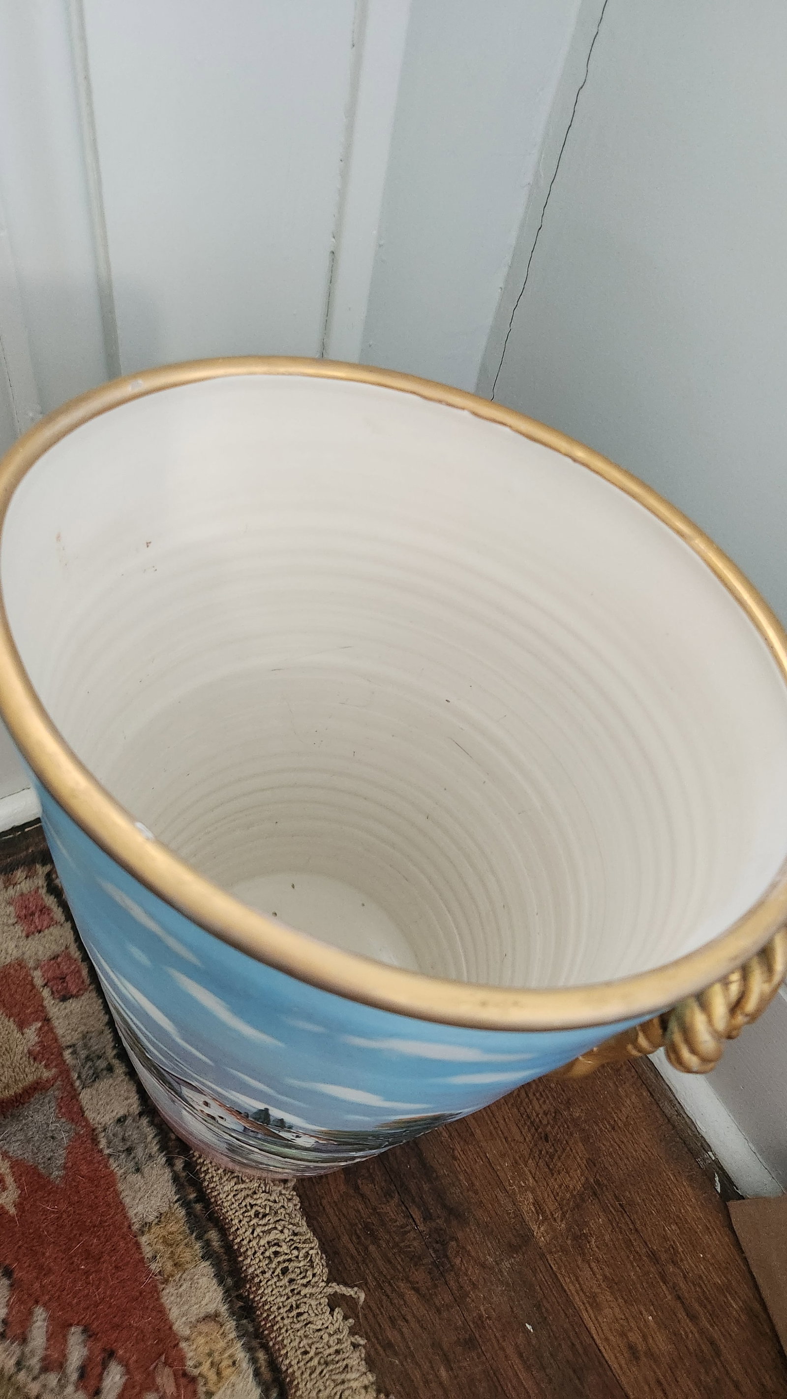 Vintage Hand-Painted Ceramic Umbrella Stand / Floor Vase - 18