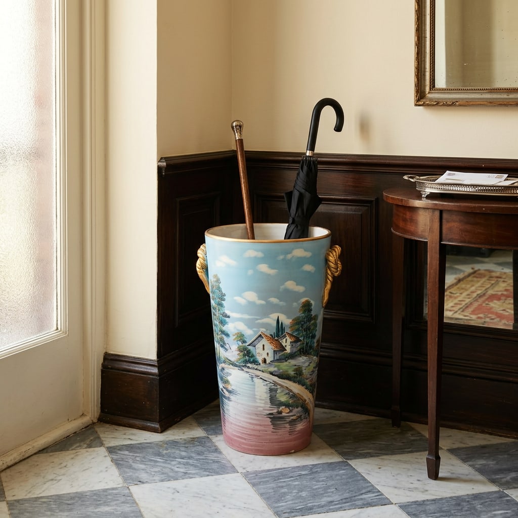 Vintage Hand-Painted Ceramic Umbrella Stand / Floor Vase - 2