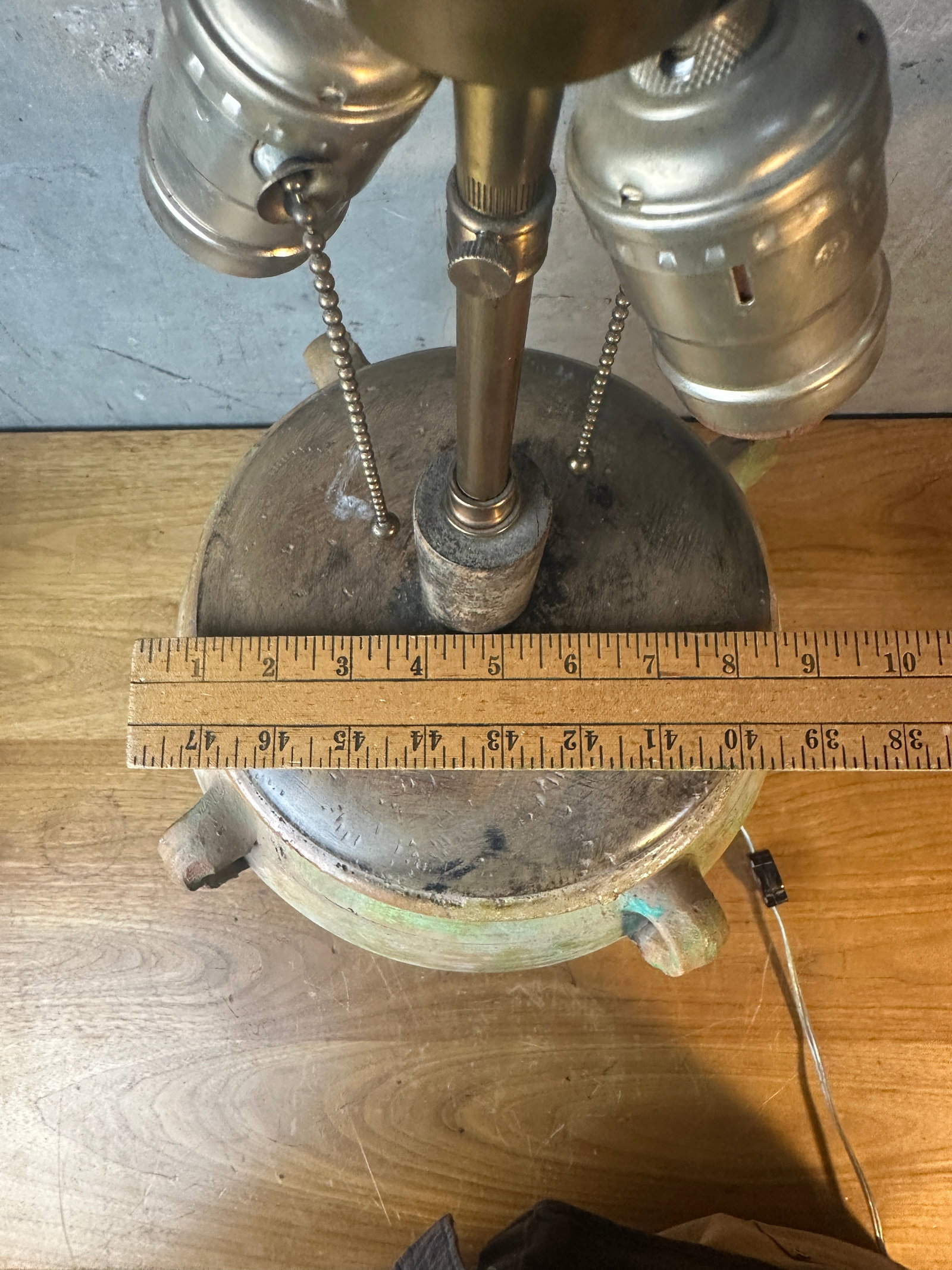 Vintage Rustic Terracotta Olive Jar Table Lamp Green Patina Wood Base - 9