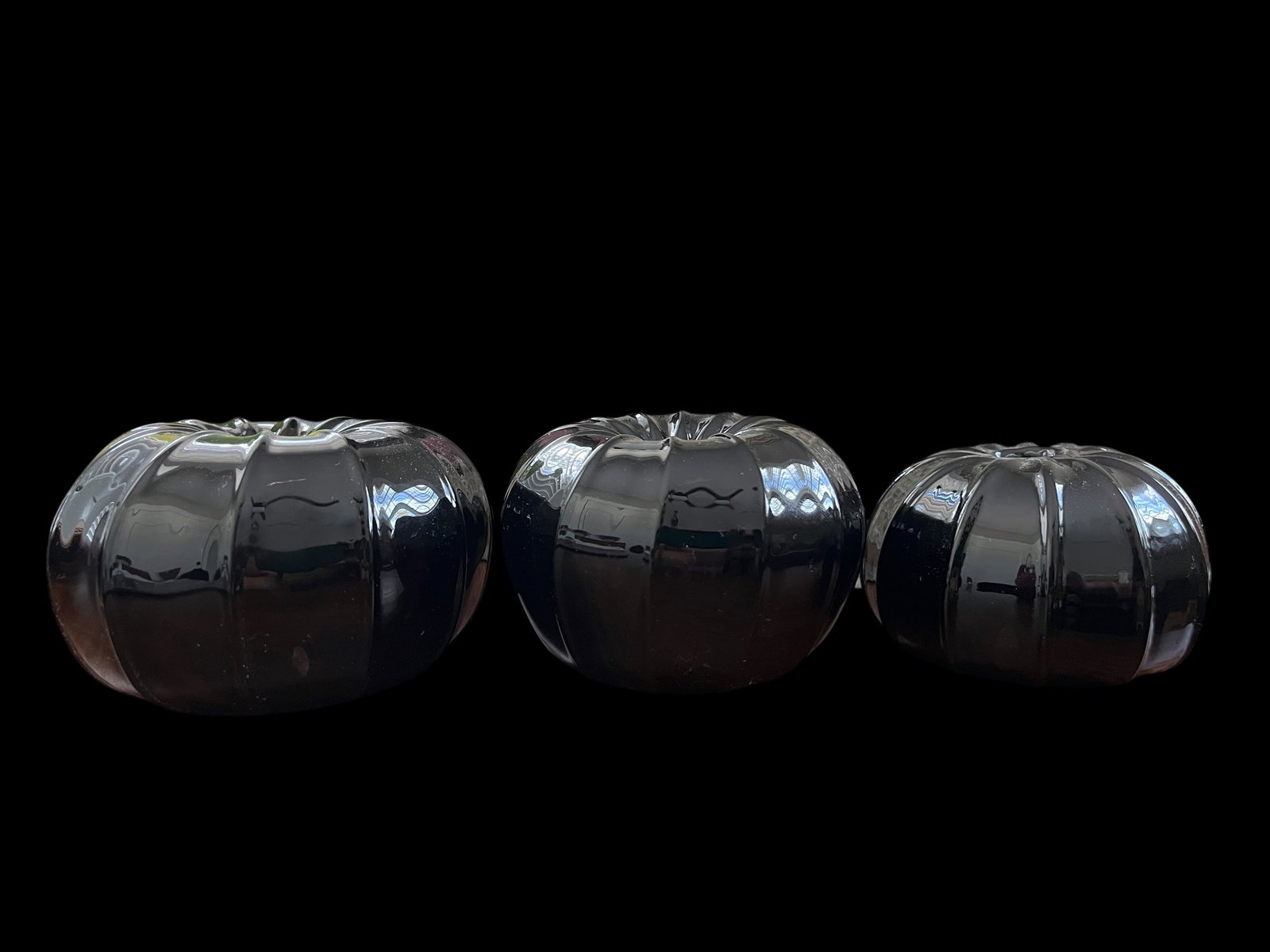 Set of 3 Vintage Smoked Black Glass Sea Urchin Bud Vases – Hand-Blown Sculptural Ribbed Forms, - 5